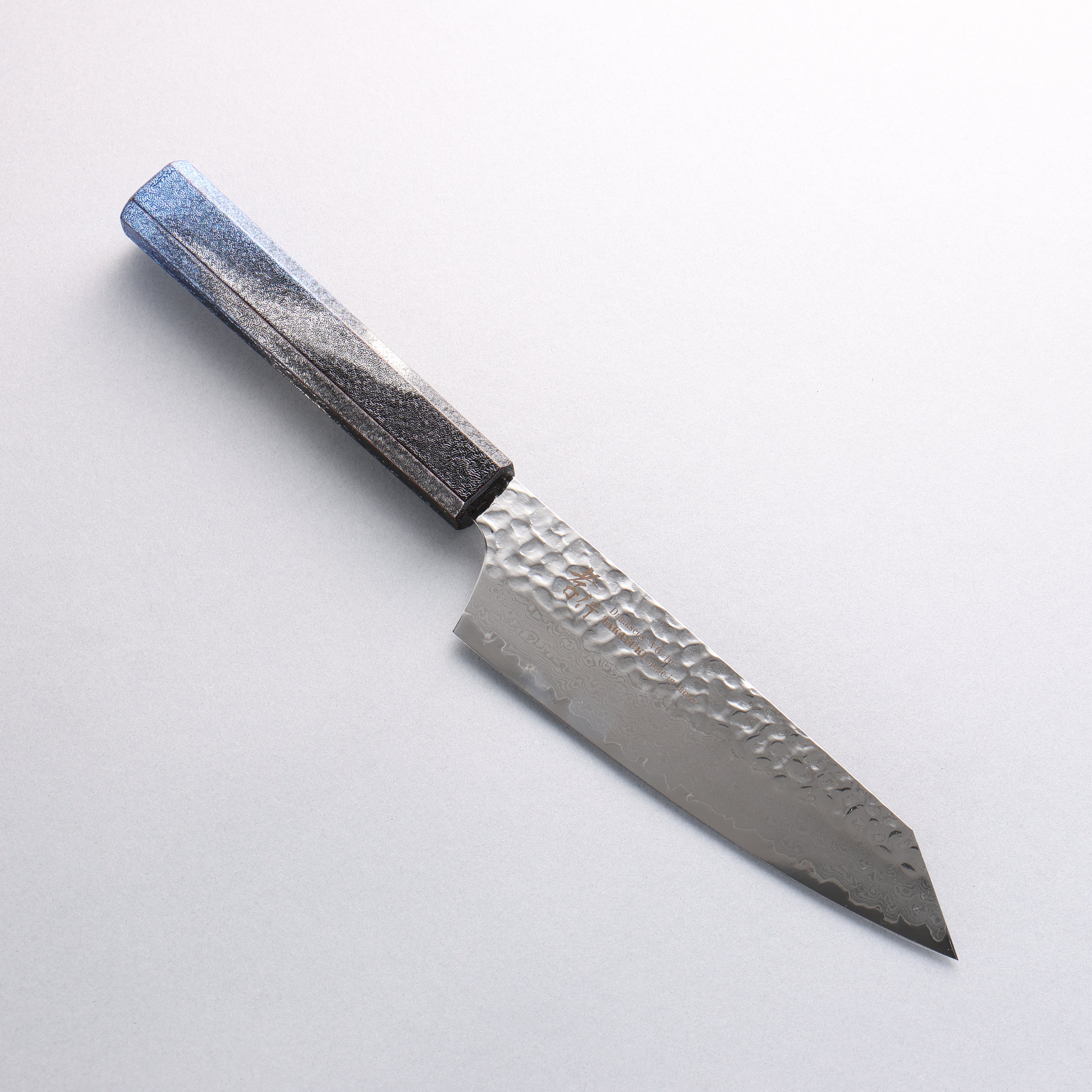 Sakai Takayuki Rinnou VG10 33 Layer Damascus Kengata Santoku 160mm Blue Lacquered Handle - Japanny - Best Japanese Knife