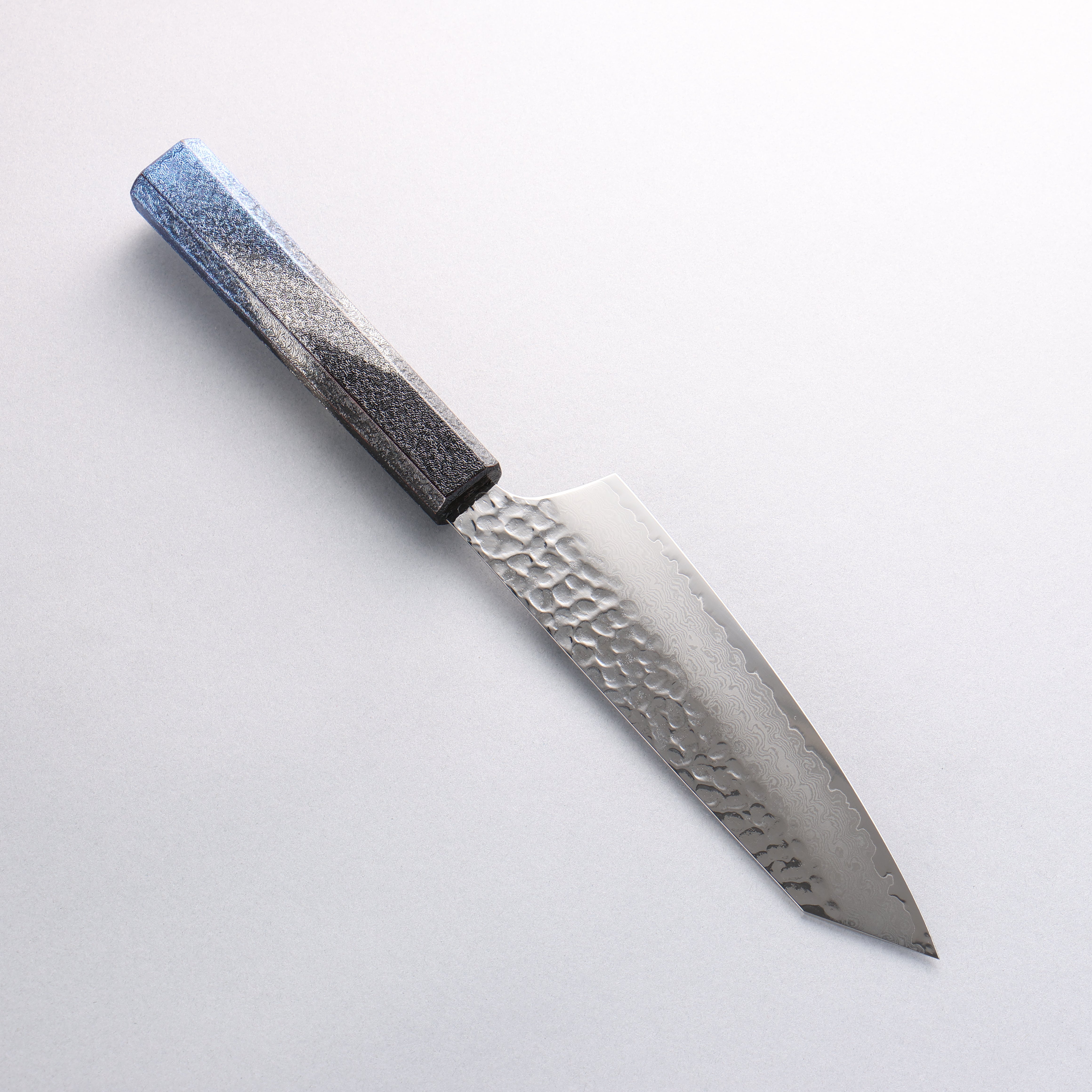 Sakai Takayuki Rinnou VG10 33 Layer Damascus Kengata Santoku 160mm Blue Lacquered Handle - Japanny - Best Japanese Knife
