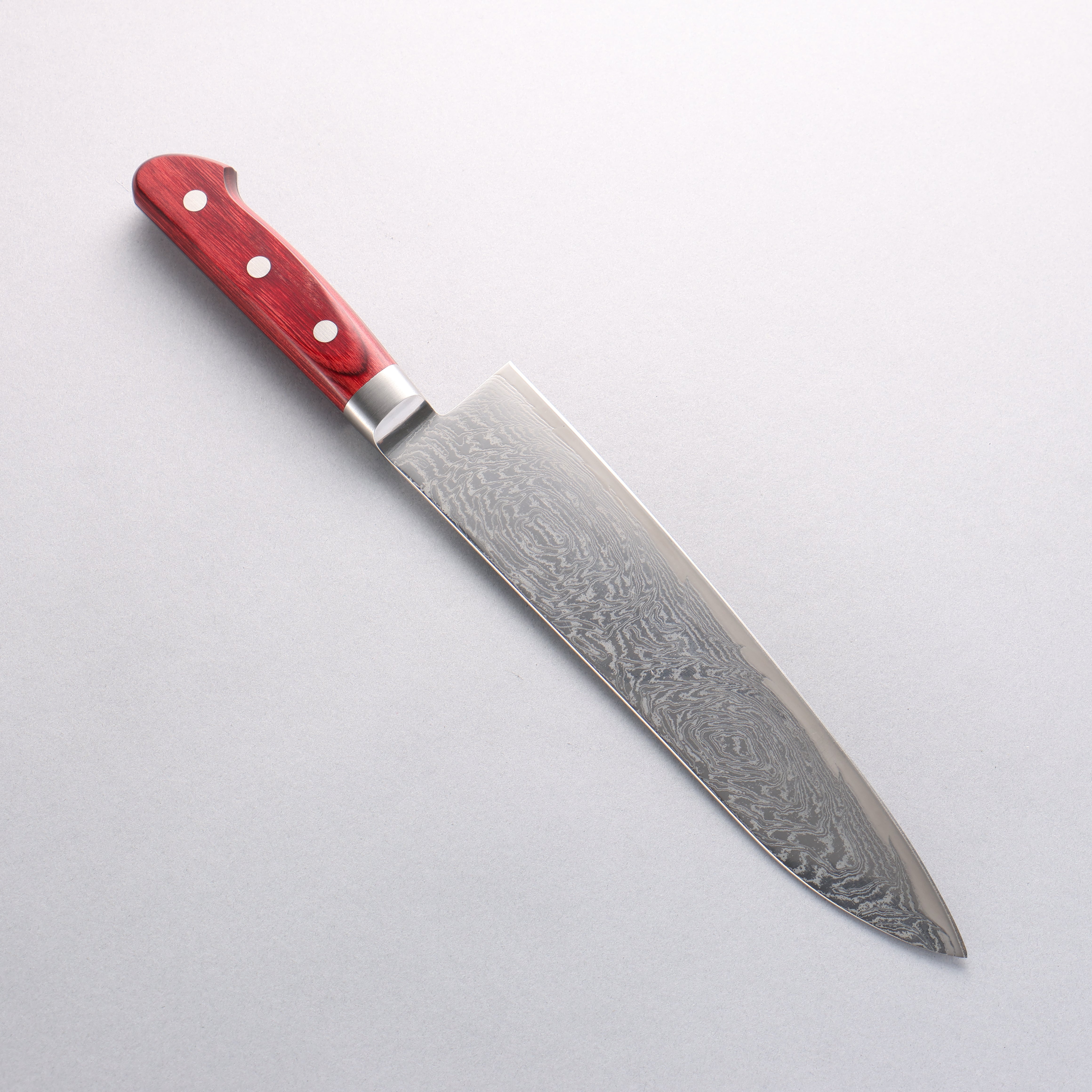 Seisuke Nami AUS10 Mirrored Finish Damascus Gyuto 210mm Red Pakka wood Handle - Japanny - Best Japanese Knife