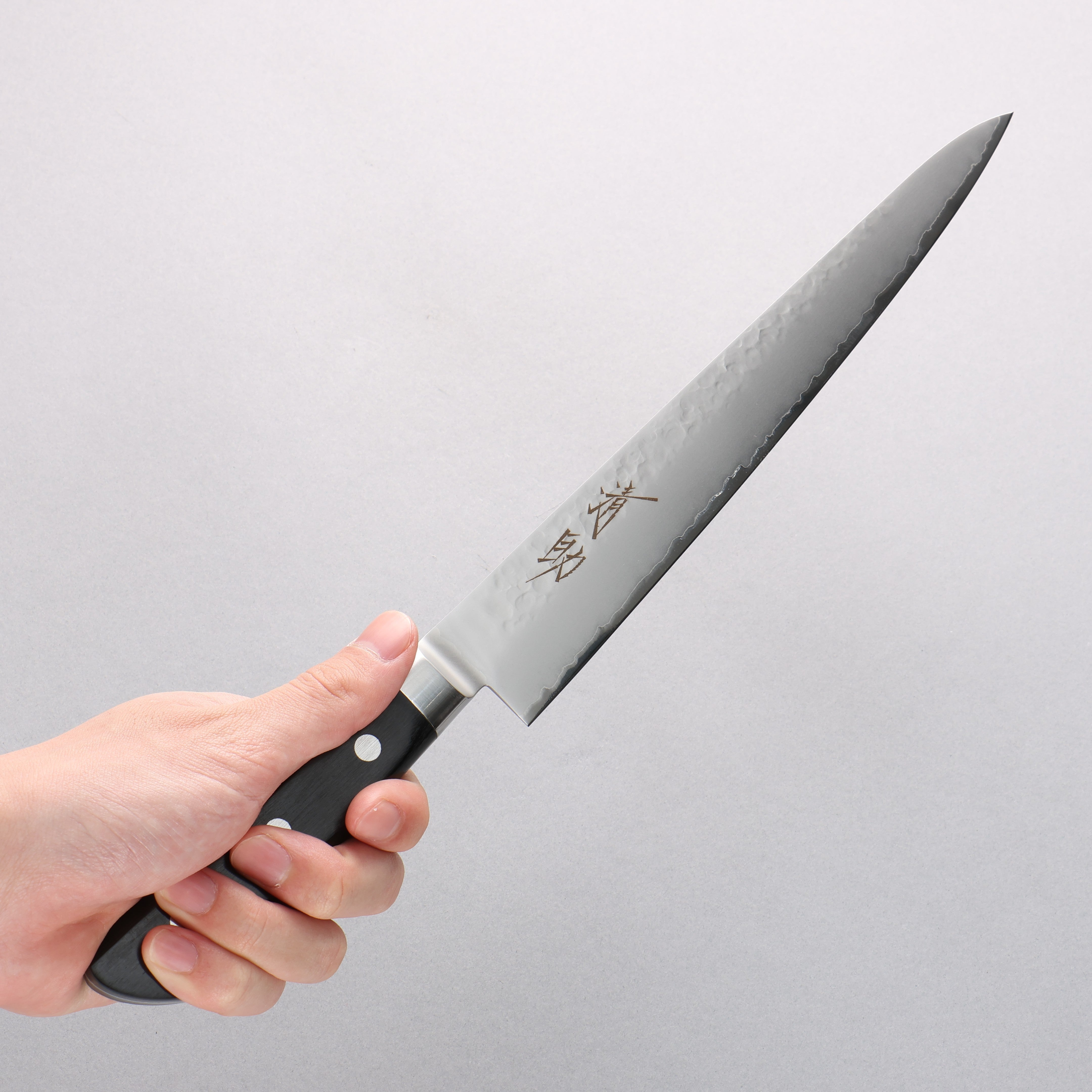Seisuke VG5 Hammered Kasumitogi Sujihiki 240mm Black Pakka wood Handle - Japanny - Best Japanese Knife