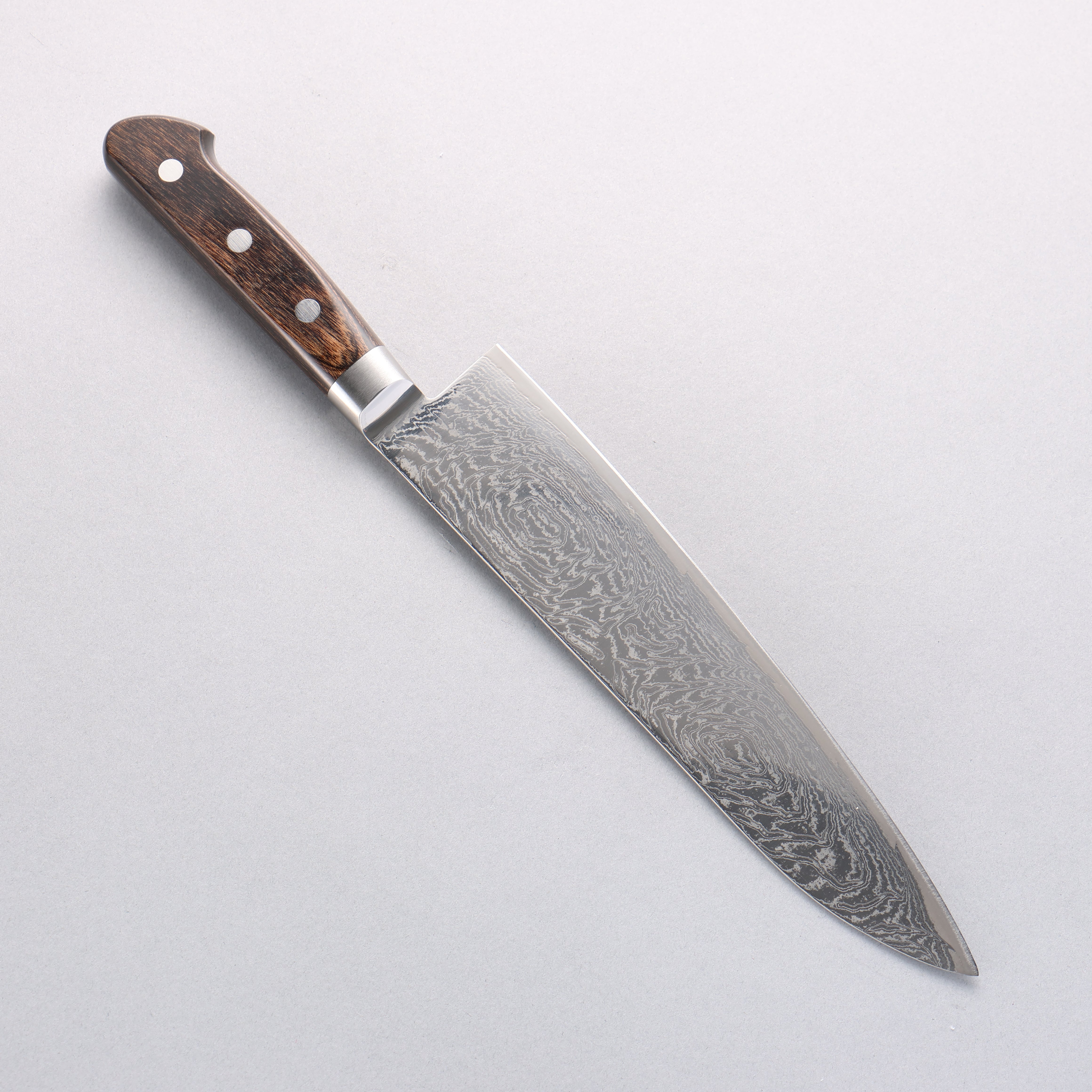 Seisuke Nami AUS10 Mirrored Finish Damascus Gyuto 210mm Brown Pakka wood Handle - Japanny - Best Japanese Knife