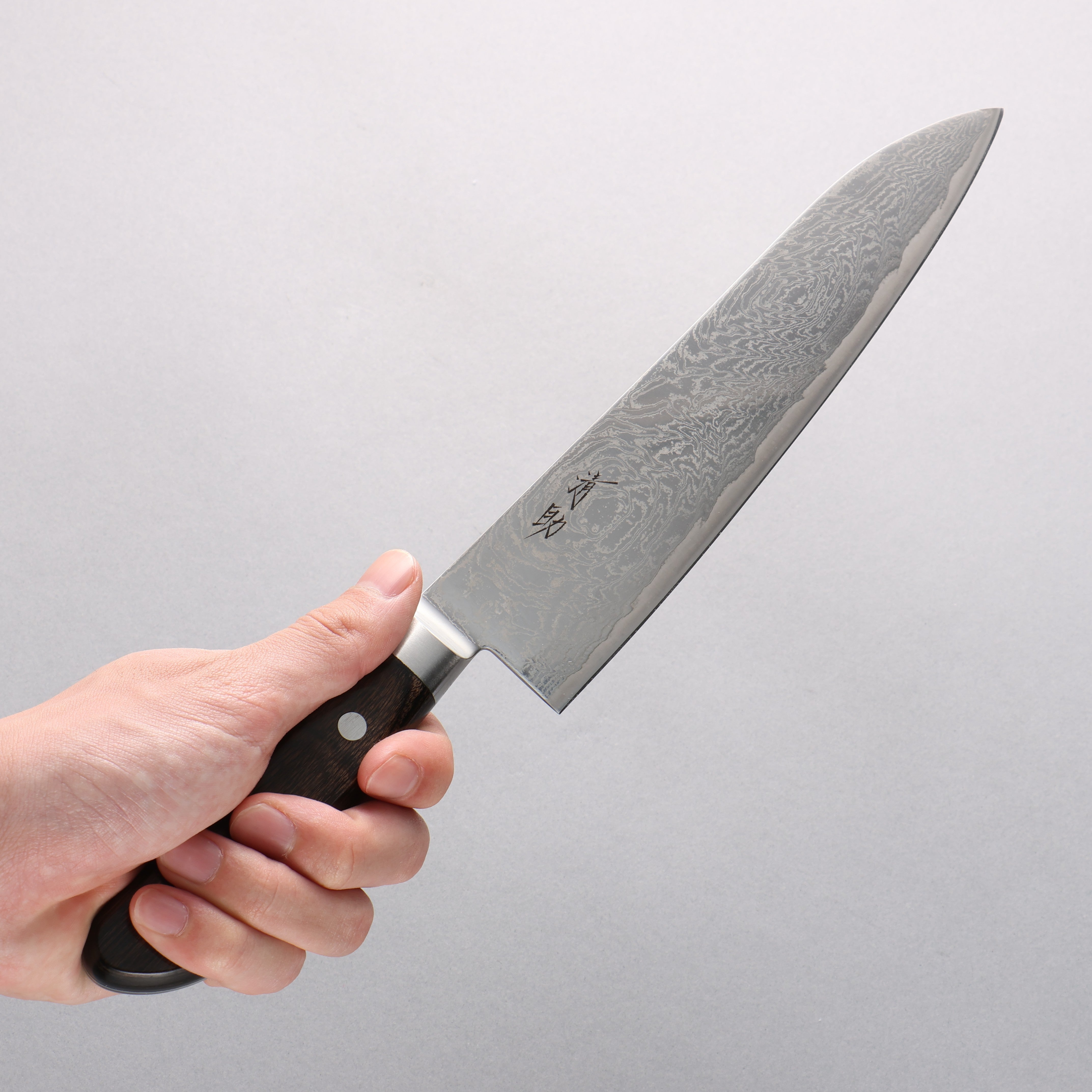 Seisuke Nami AUS10 Mirrored Finish Damascus Gyuto 210mm Brown Pakka wood Handle - Japanny - Best Japanese Knife