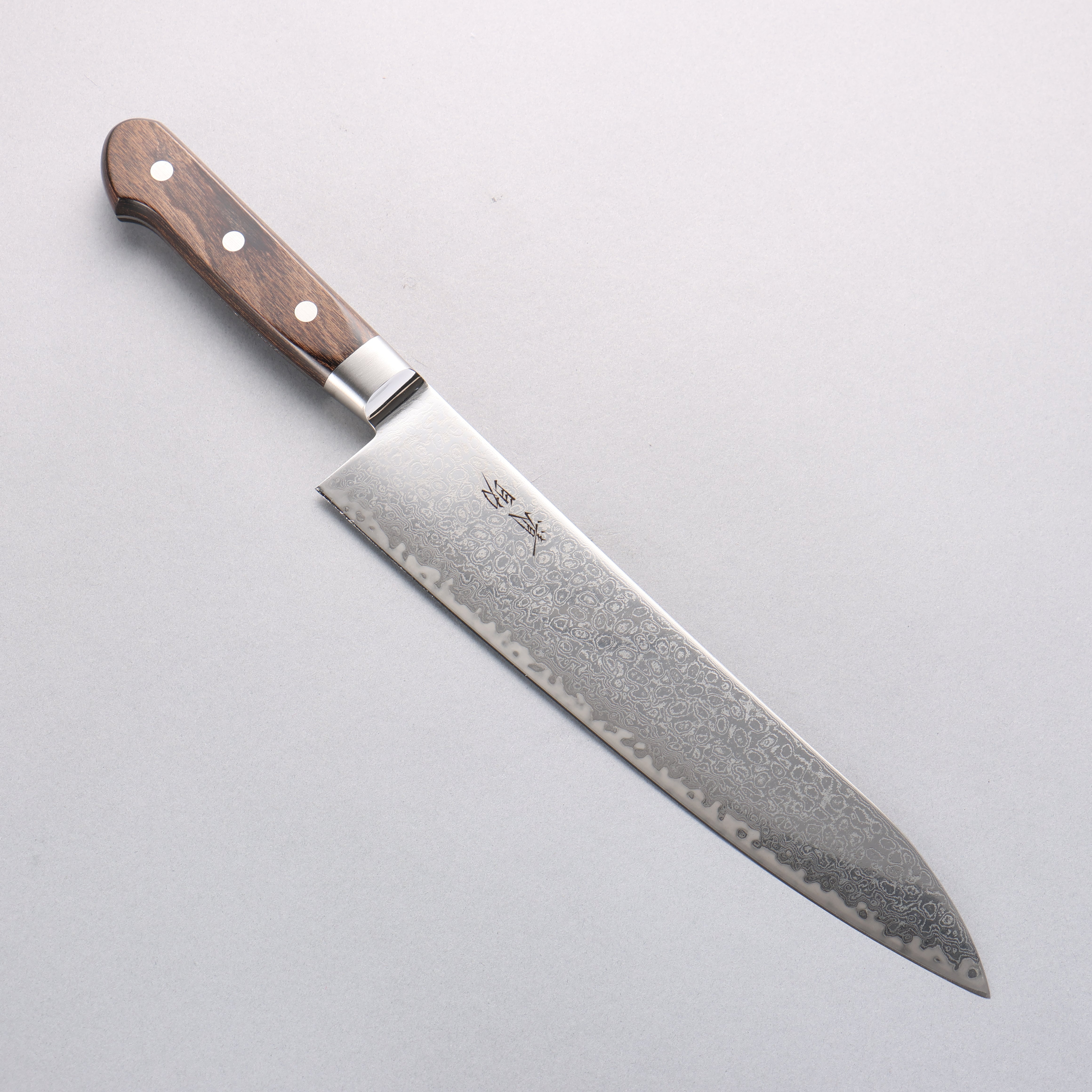 Seisuke Kagami2 AUS10 Mirrored Finish Damascus Gyuto 240mm Brown Pakka wood Handle - Japanny - Best Japanese Knife