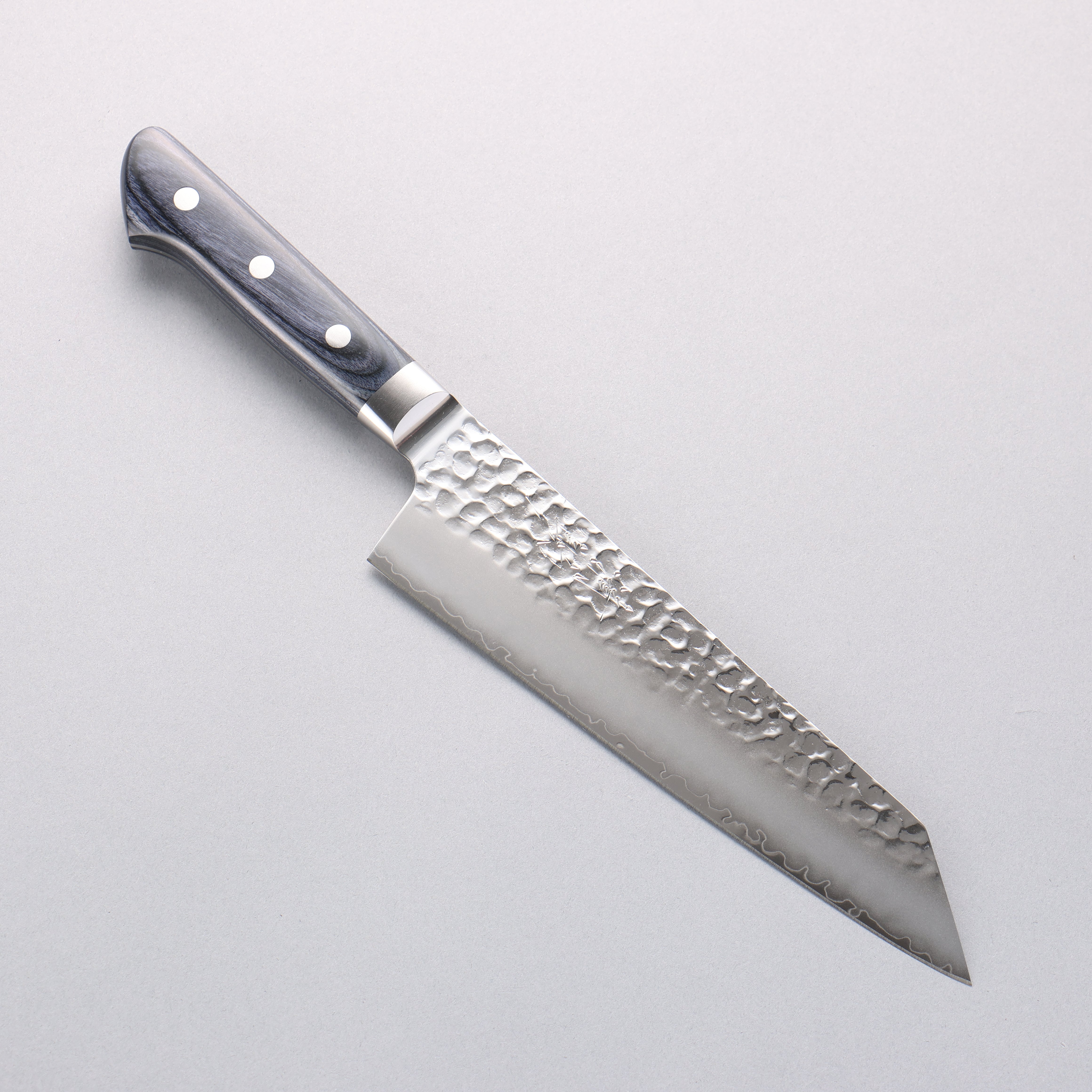 Seisuke Aotsuchi AUS10 Hammered Kiritsuke Santoku 195mm Navy blue Pakka wood Handle with Sheath - Japanny - Best Japanese Knife