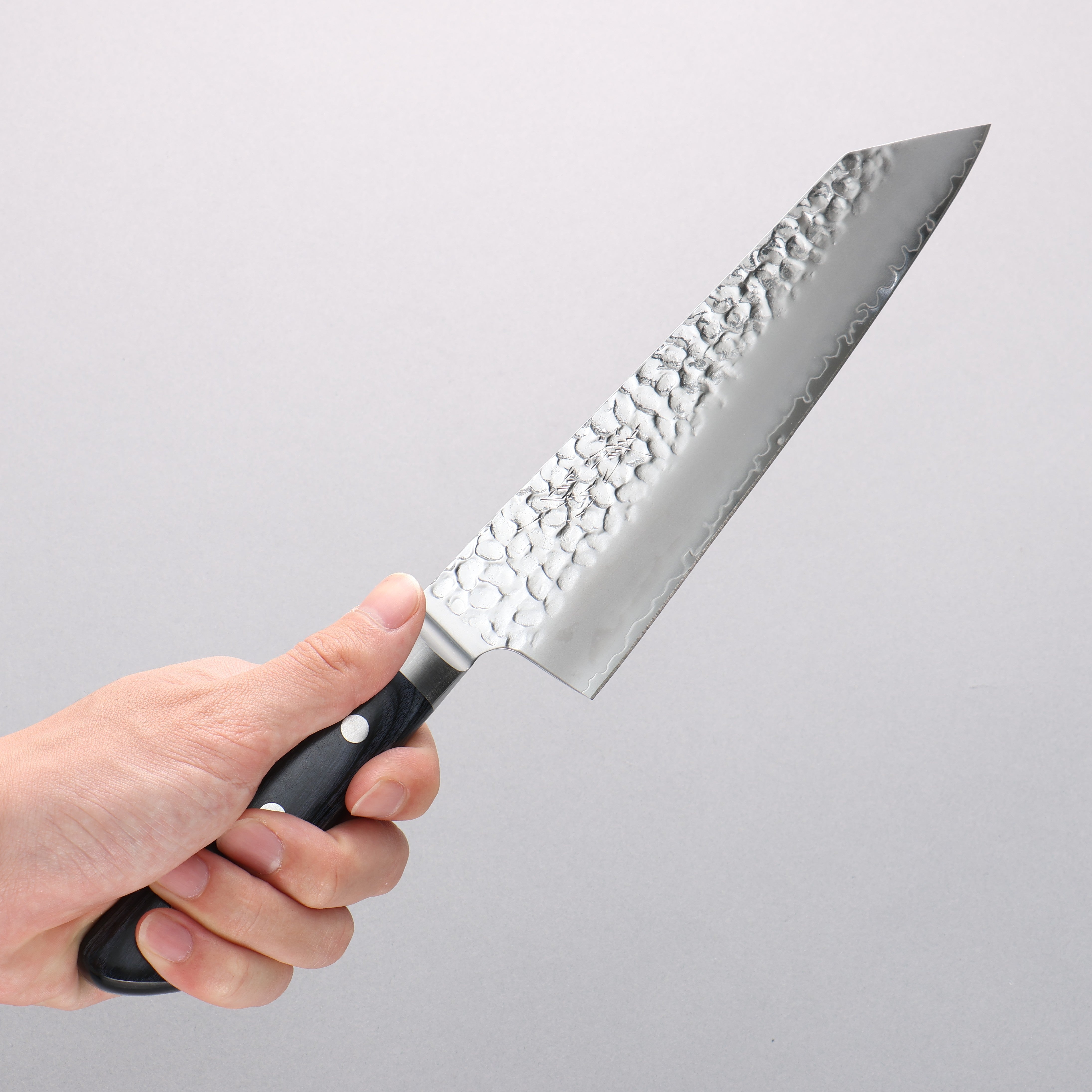 Seisuke Aotsuchi AUS10 Hammered Kiritsuke Santoku 195mm Navy blue Pakka wood Handle with Sheath - Japanny - Best Japanese Knife