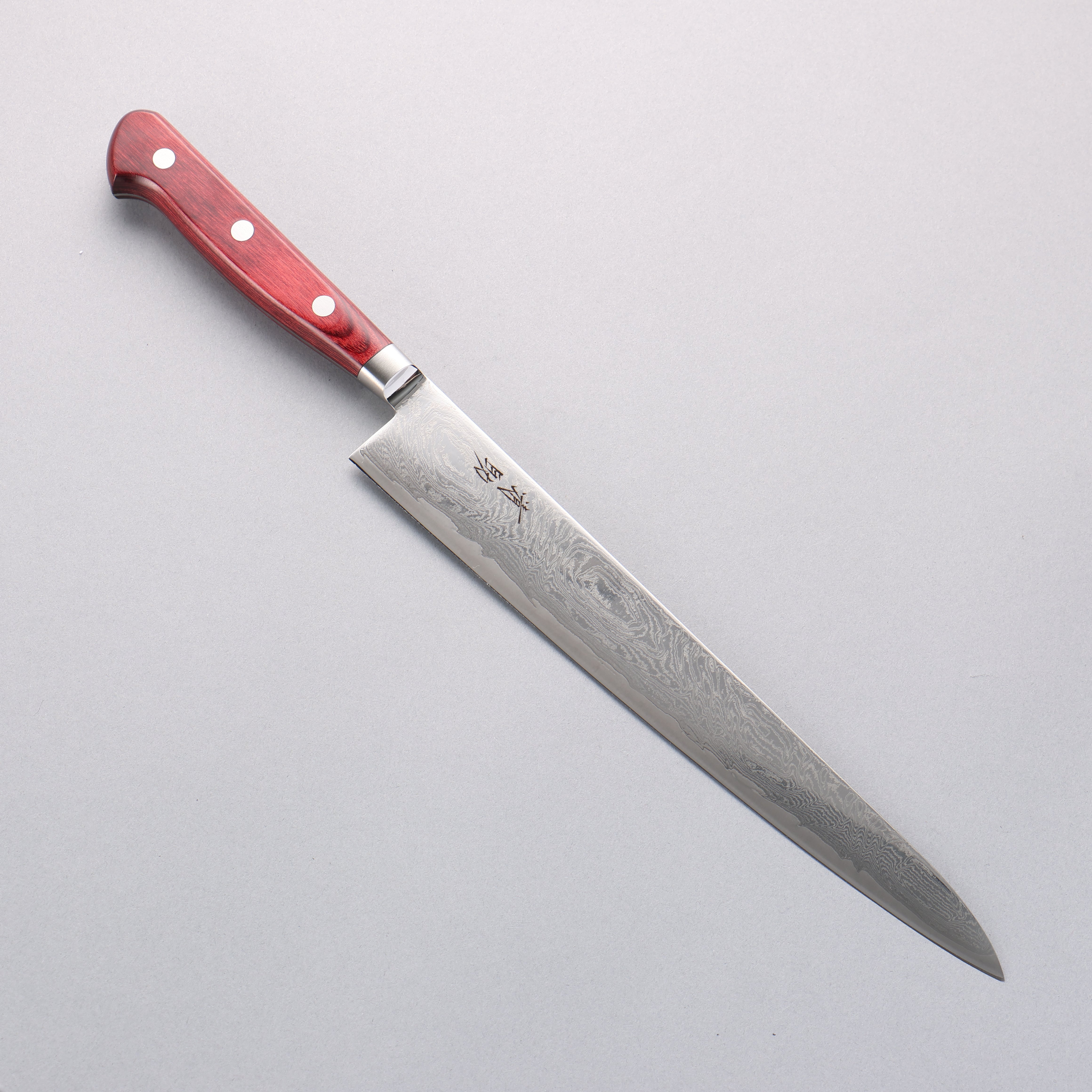 Seisuke Nami AUS10 Mirrored Finish Damascus Sujihiki 240mm Red Pakka wood Handle - Japanny - Best Japanese Knife