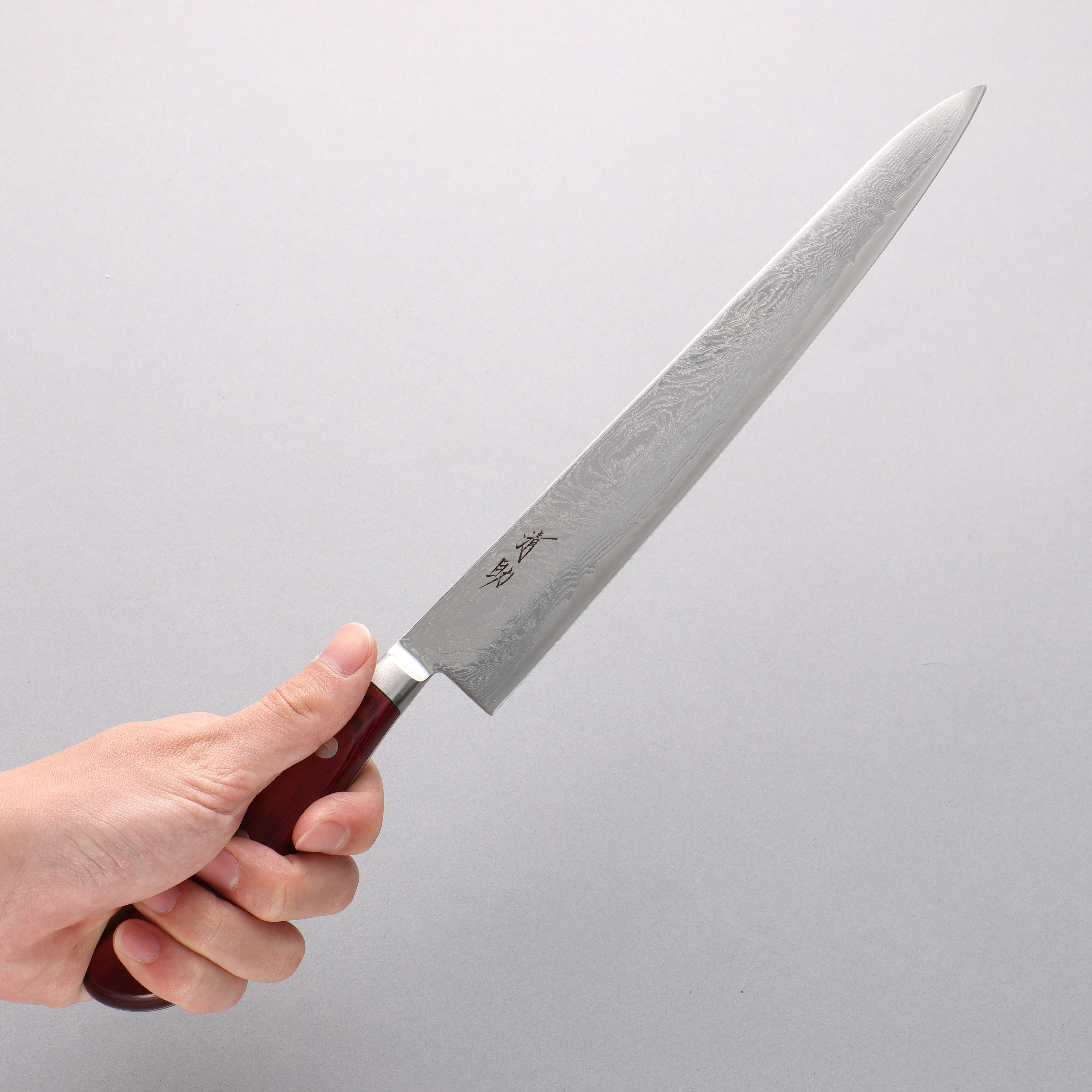 Seisuke Nami AUS10 Mirrored Finish Damascus Sujihiki 240mm Red Pakka wood Handle - Japanny - Best Japanese Knife