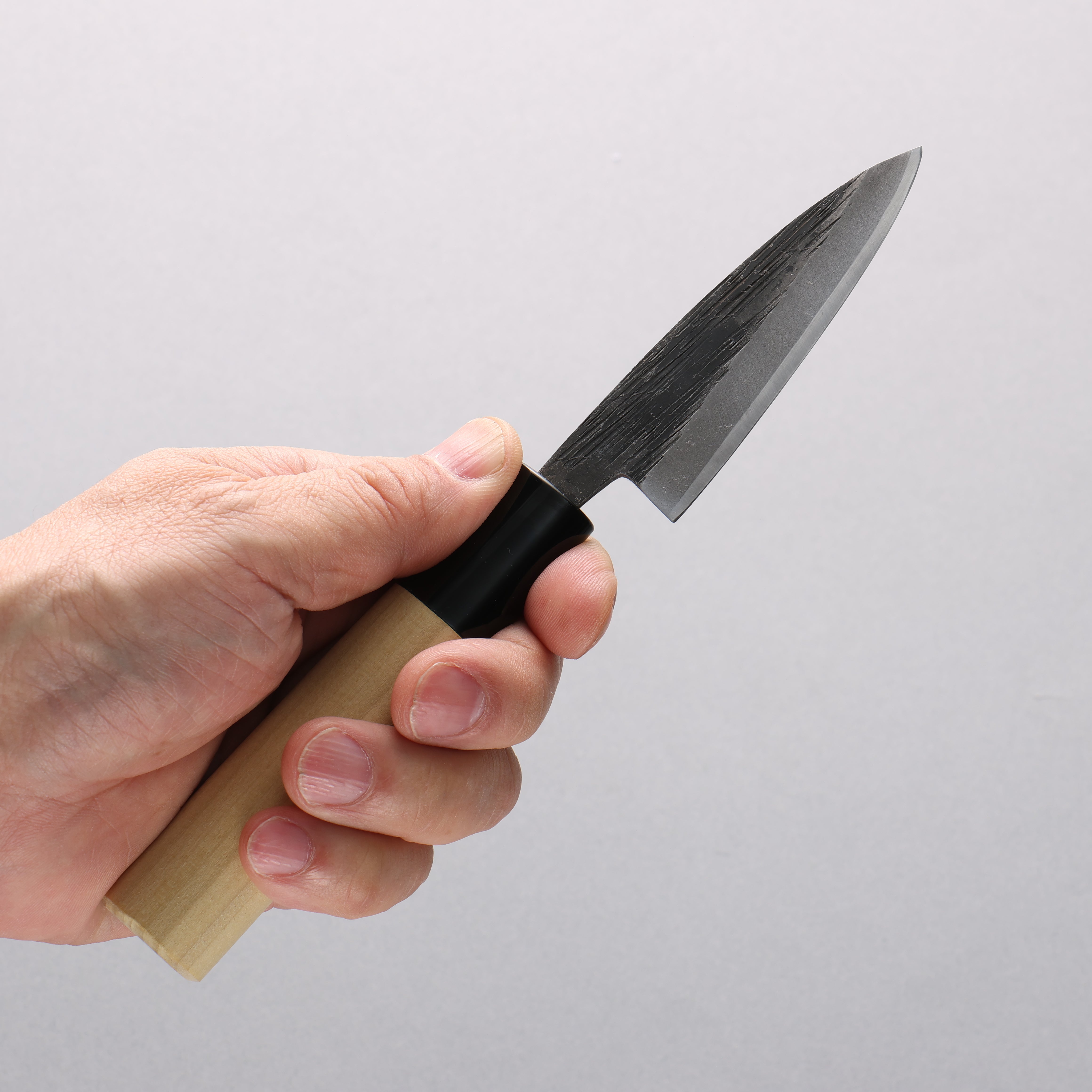 Sakai Takayuki Blue Steel No.2 Black Finished Vertical Stripes Ajikiri 75mm Magnolia (Ferrule: Black Plastic) Handle - Japanny - Best Japanese Knife