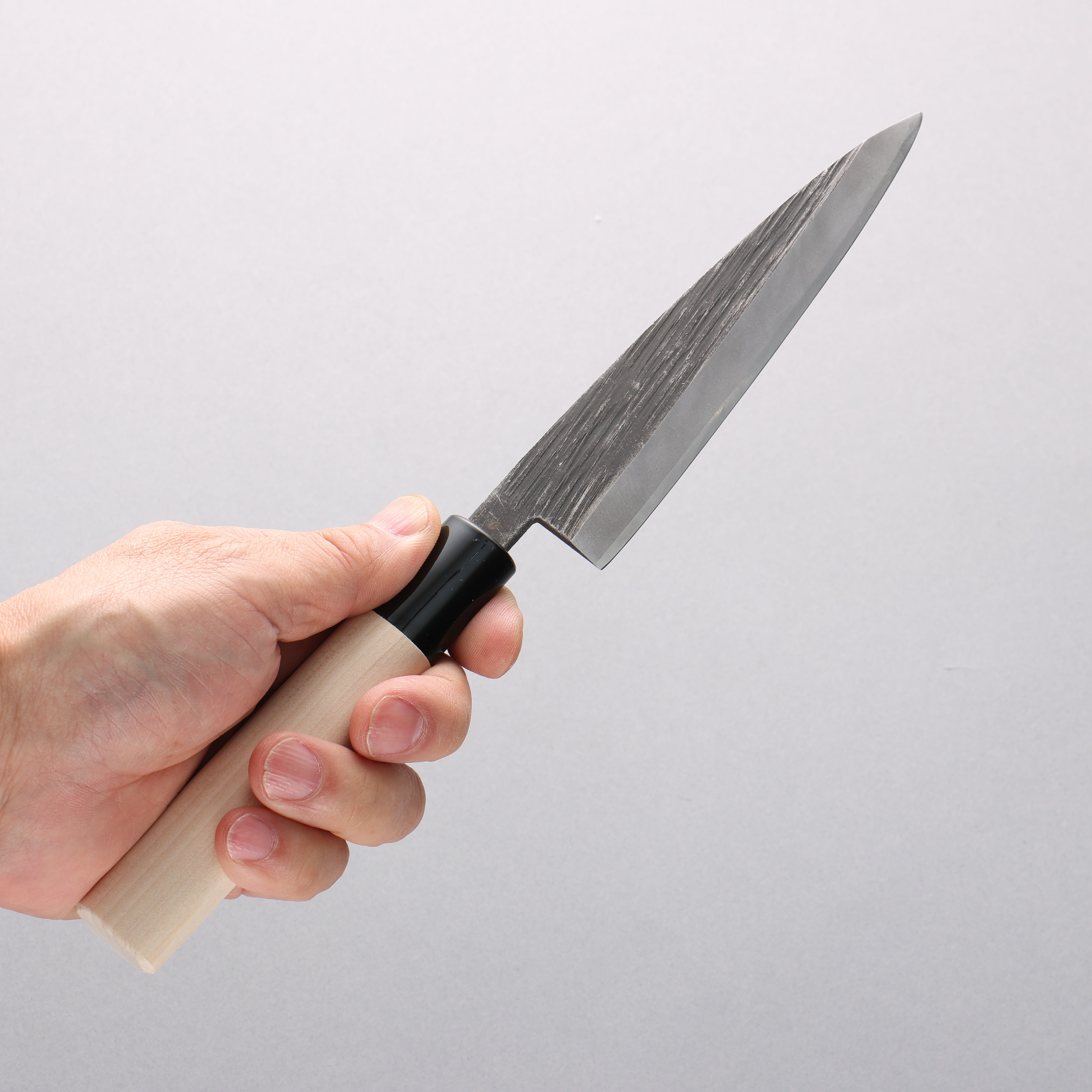 Sakai Takayuki Blue Steel No.2 Black Finished Vertical Stripes Multi Purpose 135mm Magnolia (Ferrule: Black Plastic) Handle - Japanny - Best Japanese Knife