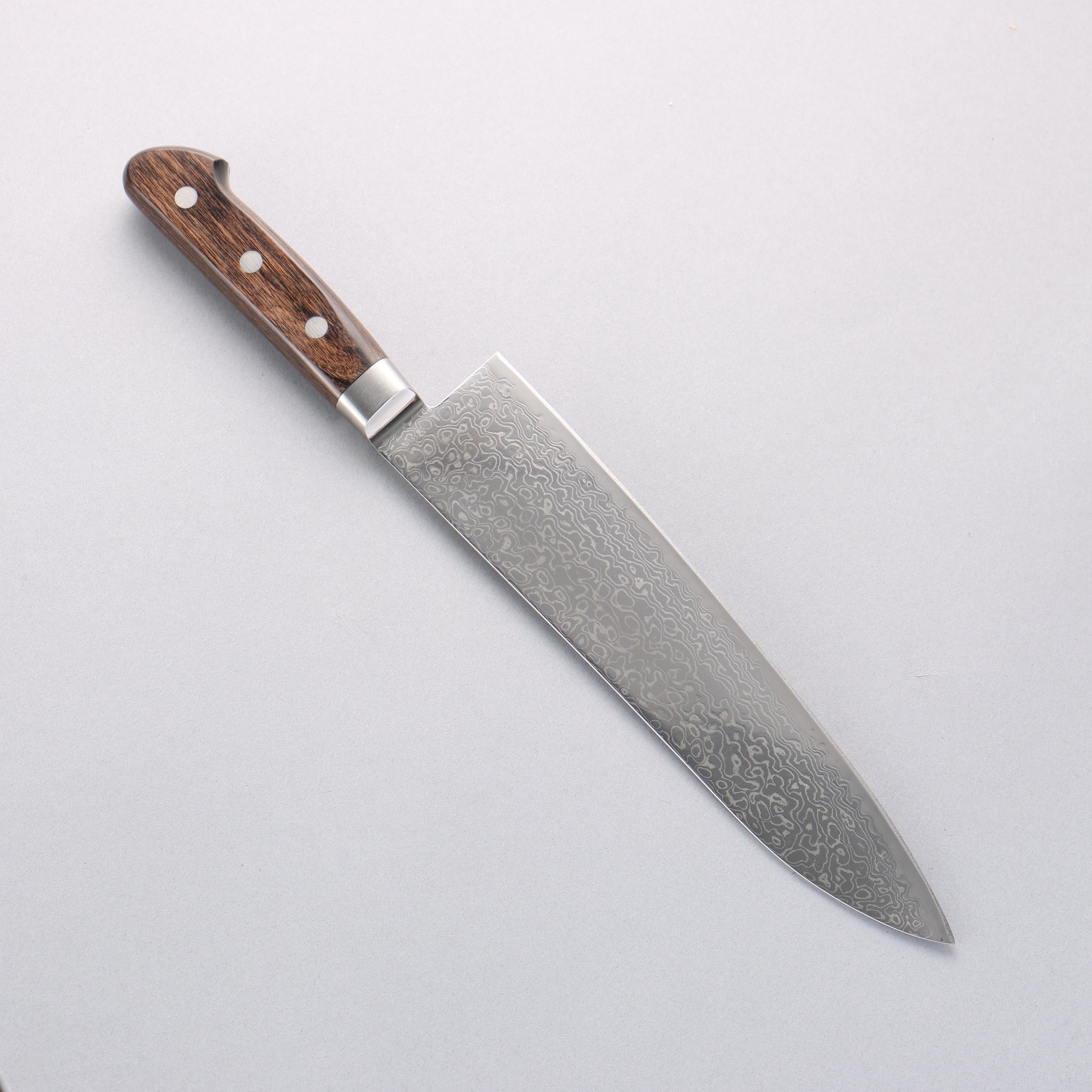 Seisuke Kagami2 AUS10 Mirrored Finish Damascus Gyuto 210mm Brown Pakka wood Handle - Japanny - Best Japanese Knife