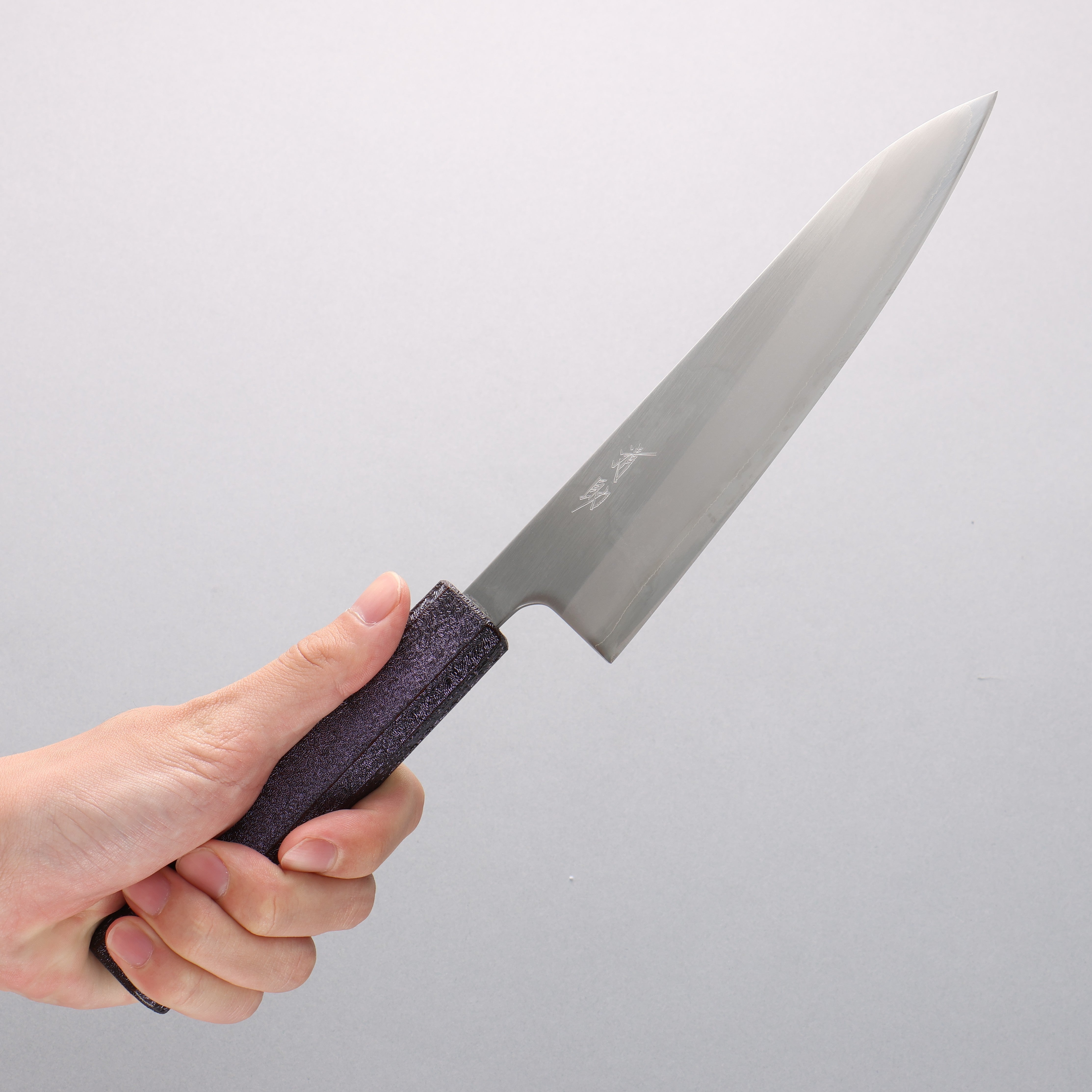 Seisuke White Steel No.1 Migaki Polish Finish Gyuto 180mm Oak with Purple Lacquer Handle - Japanny - Best Japanese Knife
