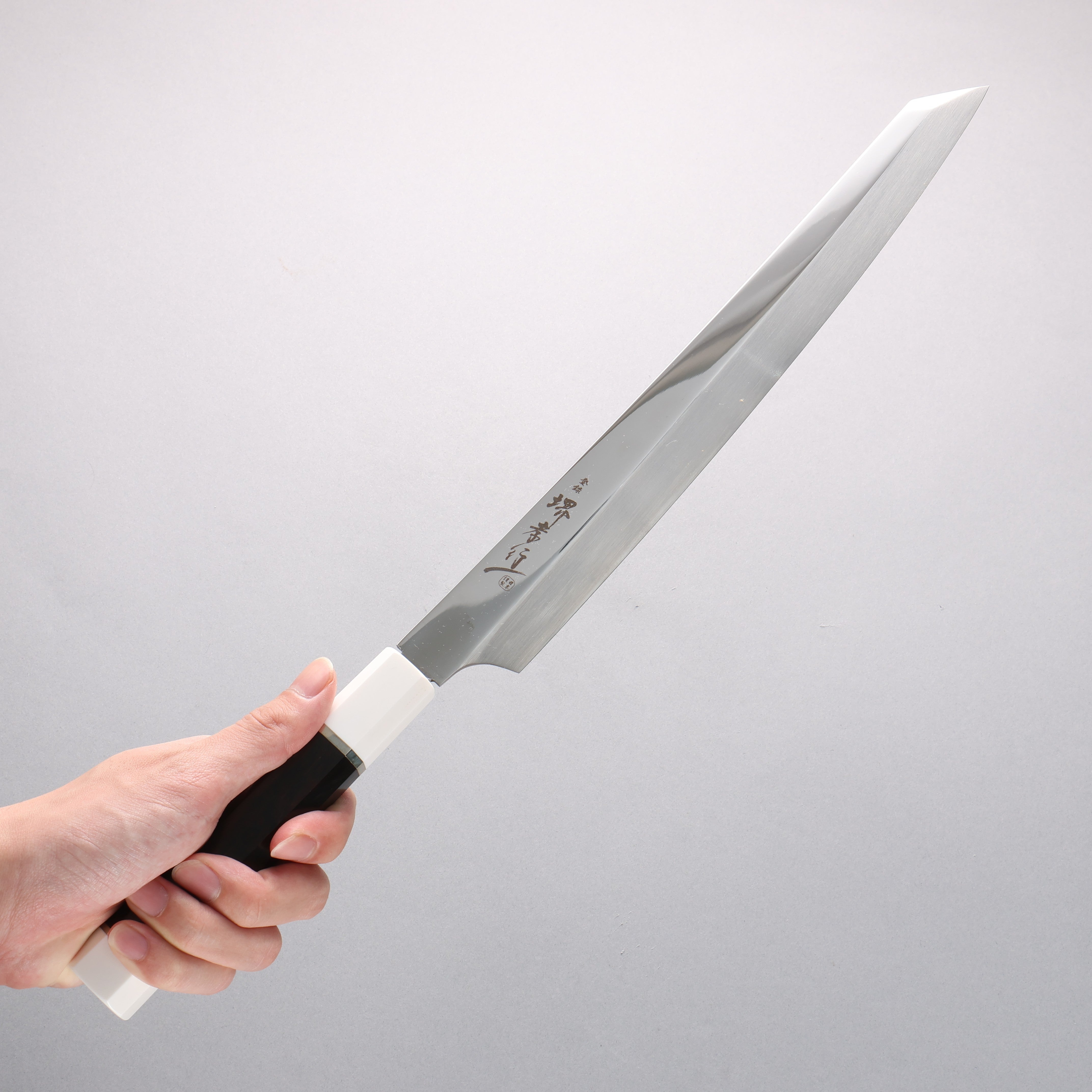 Sakai Takayuki Ginryu Honyaki Swedish Steel Mirrored Finish Kengata Yanagiba 300mm Ebony Wood Handle with Sheath - Japanny - Best Japanese Knife