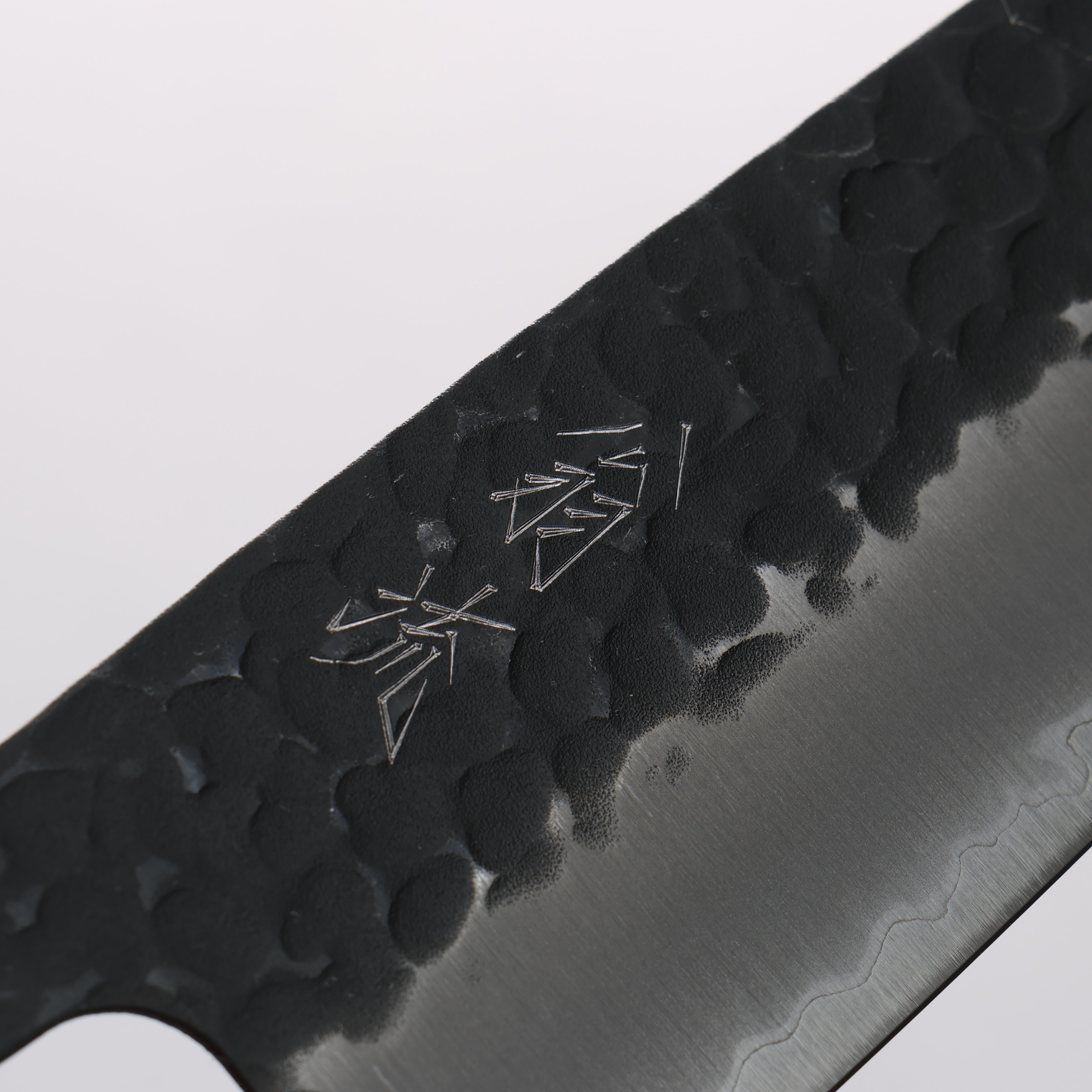 Oul Blue Super Hammered Black Finished Santoku 165mm Oak Handle - Japanny - Best Japanese Knife