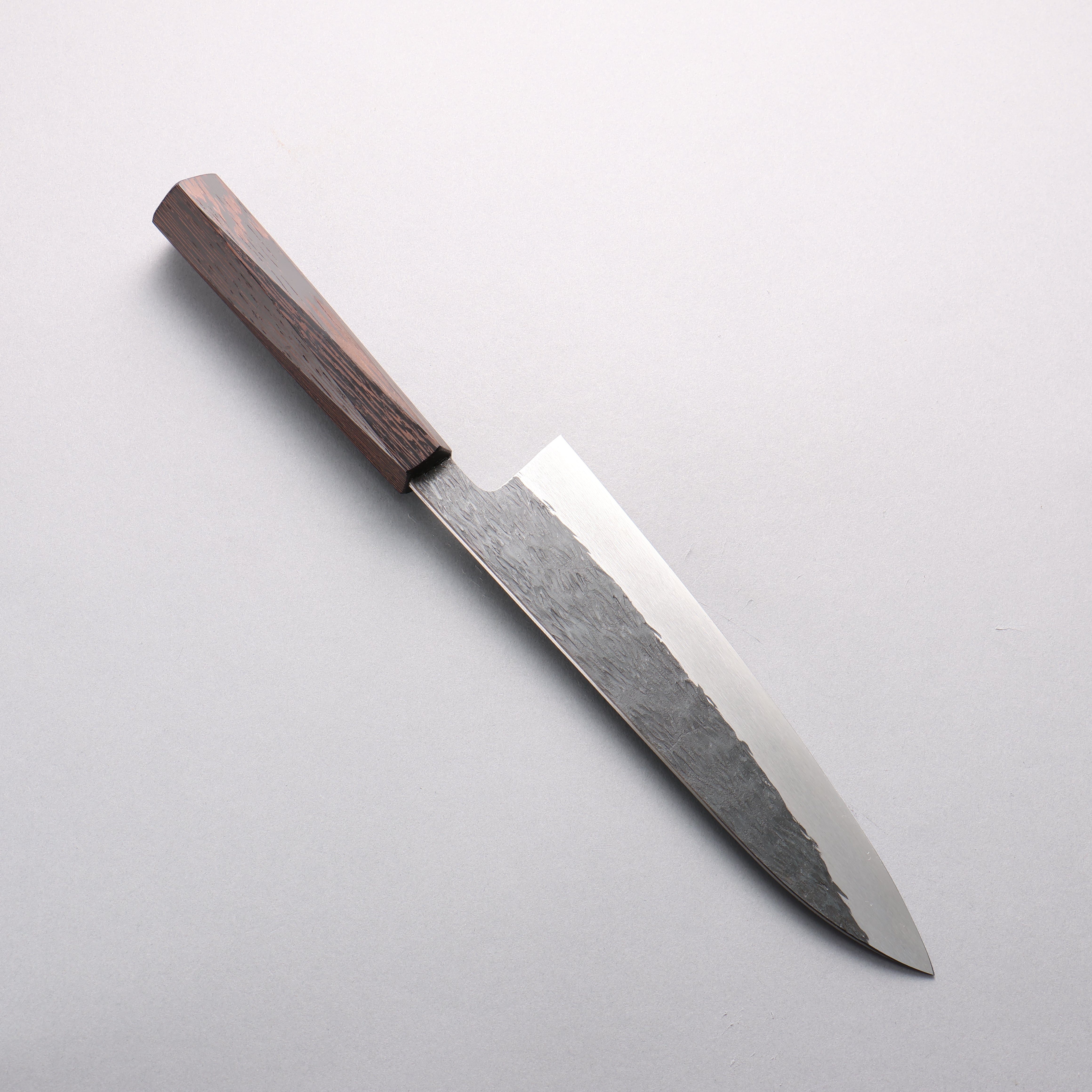Isamitsu Abe Blue Super Hammered Black Finished Gyuto 210mm Rosewood (pentagonal) Handle - Japanny - Best Japanese Knife