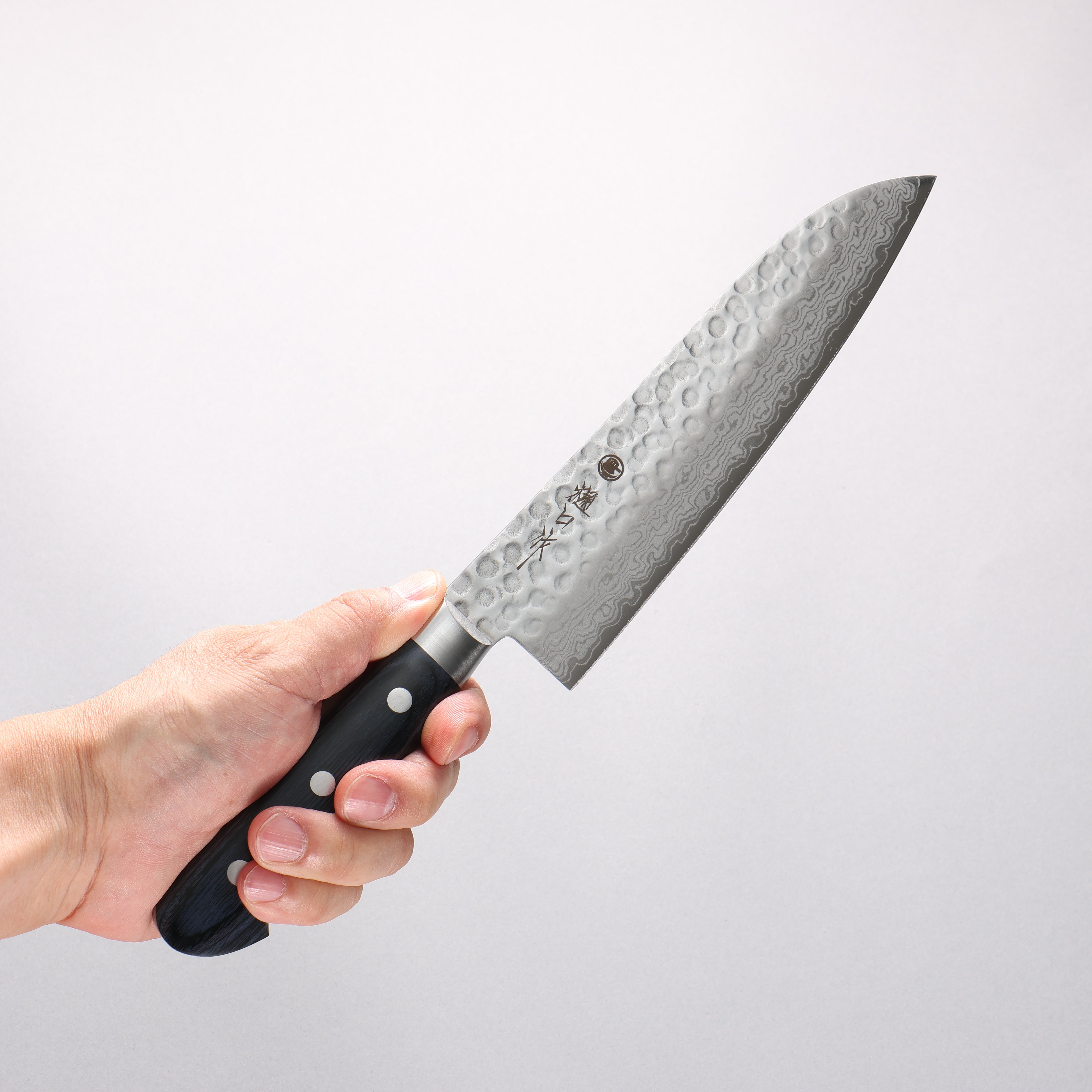 Higuchi VG10 Hammered Damascus Santoku 180mm Navy blue Pakka wood Handle - Japanny - Best Japanese Knife