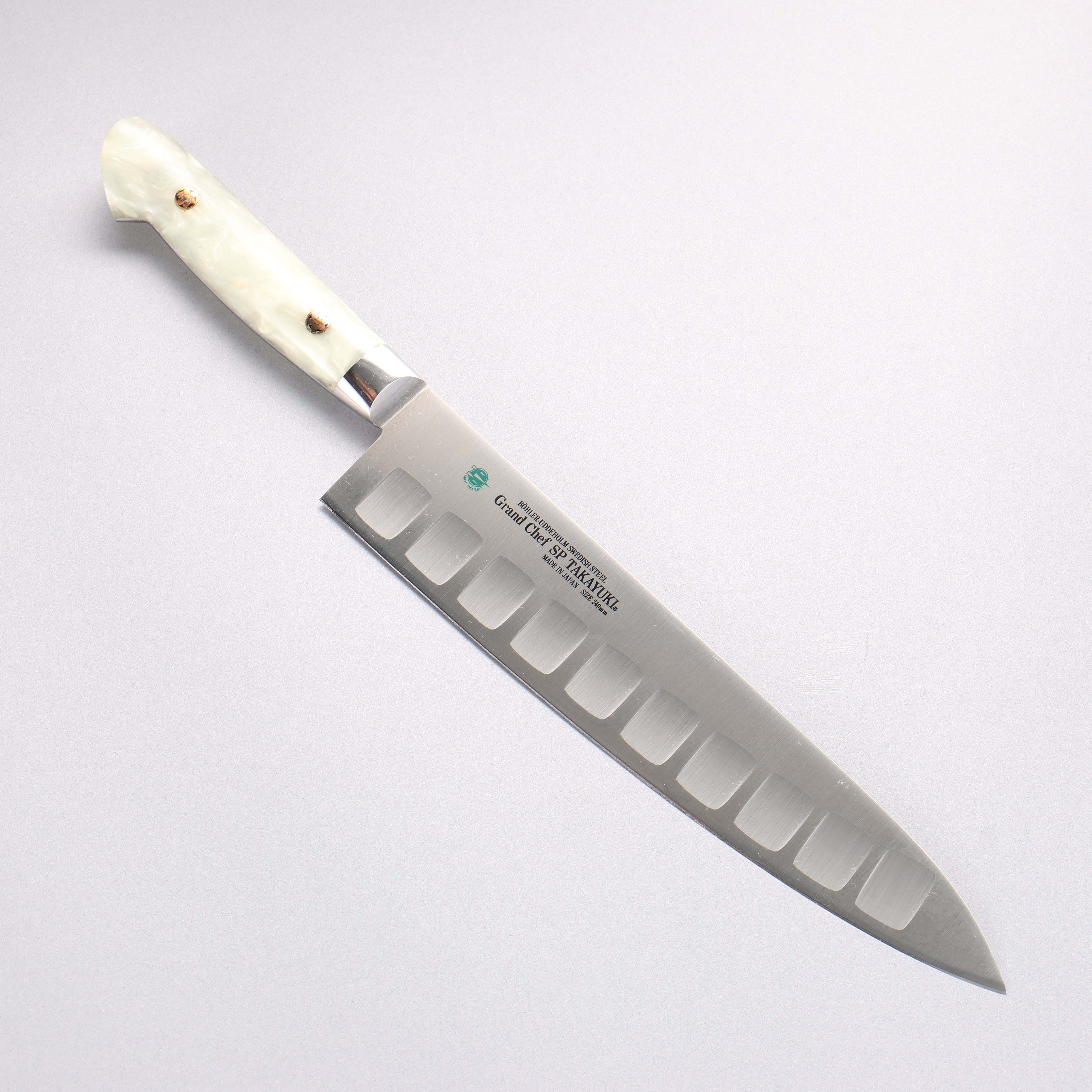 Sakai Takayuki Grand Chef SP Uddeholm Swedish stain-resistant steel Gyuto Salmon 240mm SP Type III (Pearl) Handle - Japanny - Best Japanese Knife