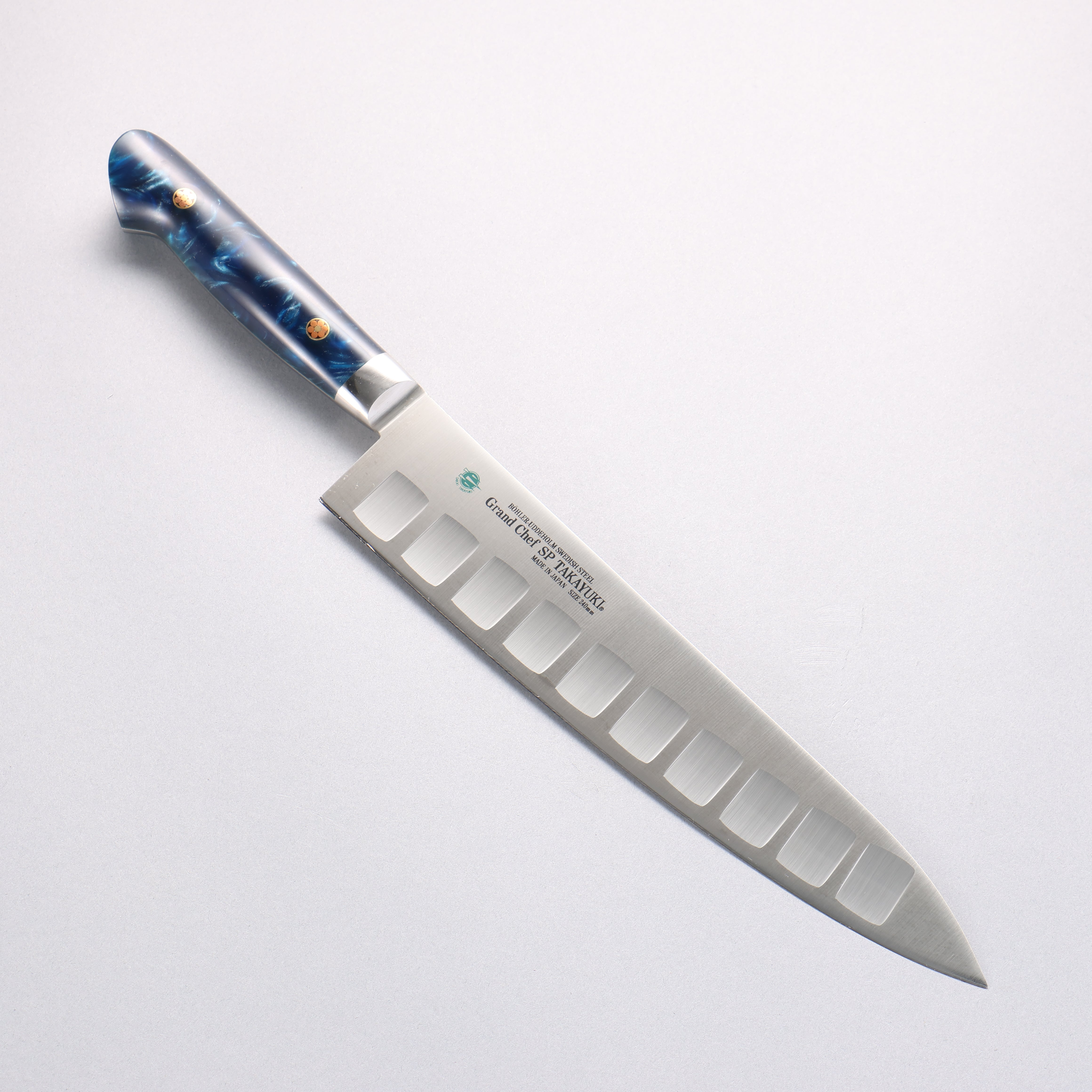 Sakai Takayuki Grand Chef SP Uddeholm Swedish stain-resistant steel Gyuto Salmon 240mm SP Type III (Ocean) Handle - Japanny - Best Japanese Knife