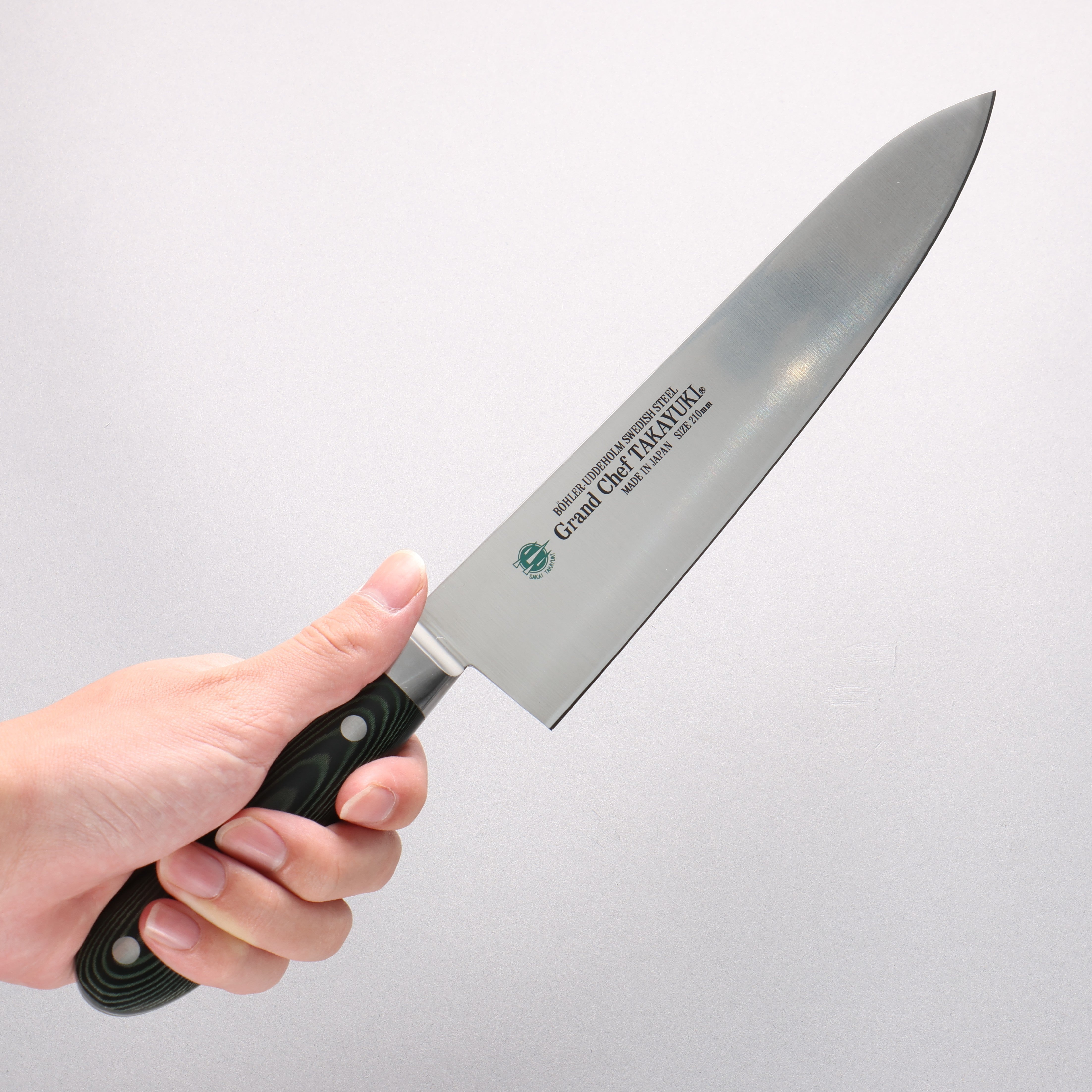 Sakai Takayuki Grand Chef Grand Chef Swedish Steel-stn Gyuto 210mm Green Micarta Handle - Japanny - Best Japanese Knife
