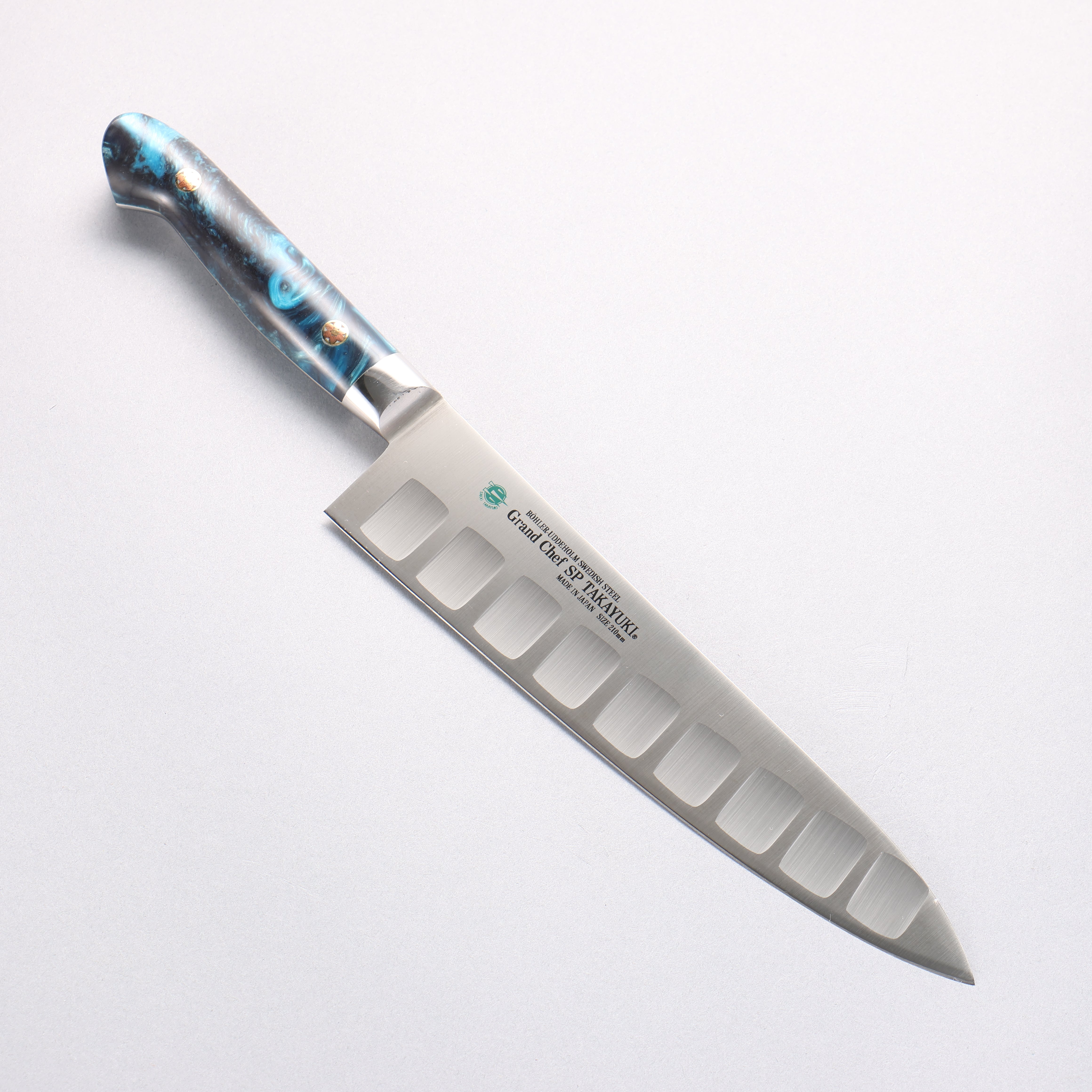 Sakai Takayuki Grand Chef SP Uddeholm Swedish stain-resistant steel Gyuto Salmon 210mm SP Type III (Ocean) Handle - Japanny - Best Japanese Knife