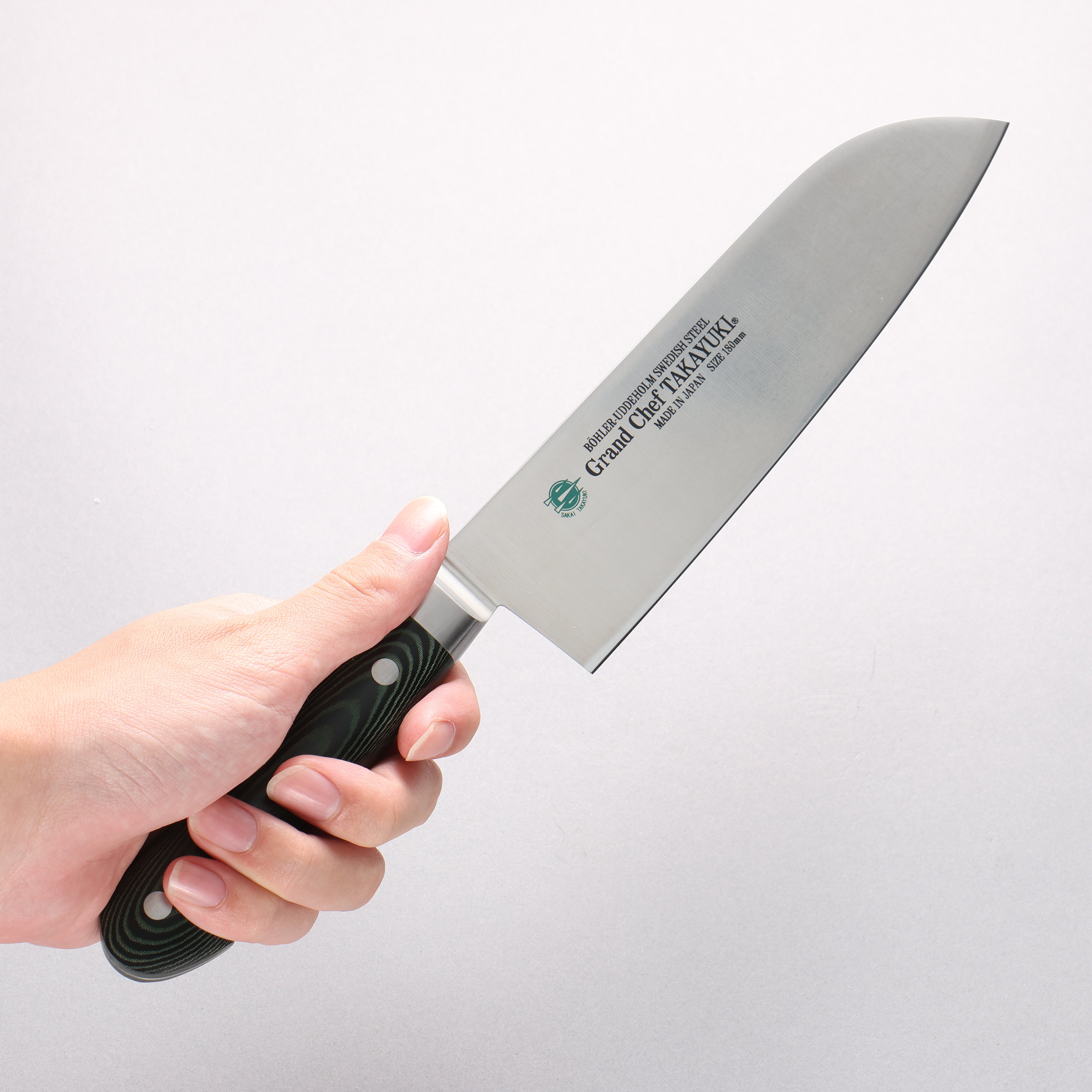 Sakai Takayuki Grand Chef Grand Chef Swedish Steel-stn Santoku 180mm Green Micarta Handle - Japanny - Best Japanese Knife