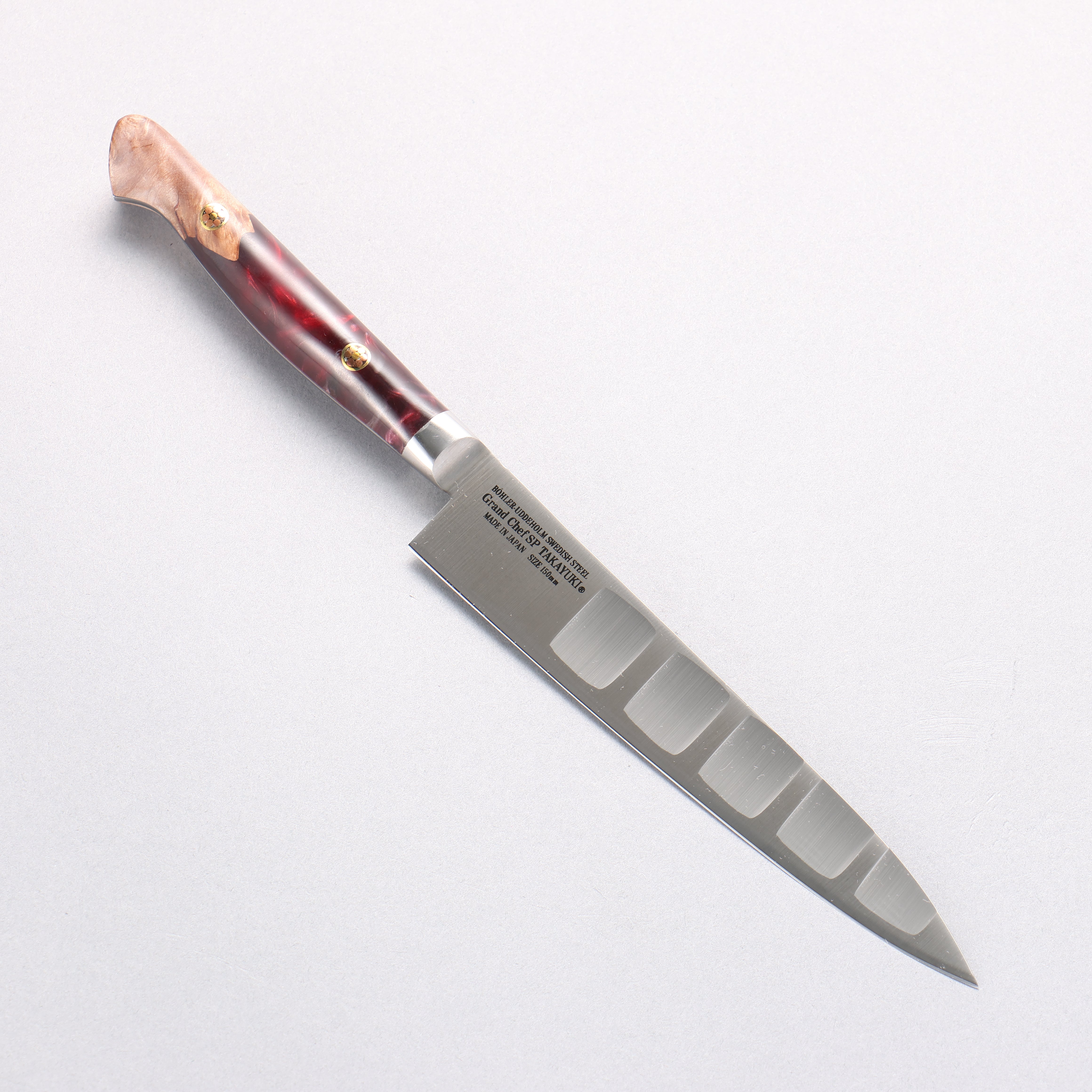 Sakai Takayuki Grand Chef SP Uddeholm Swedish stain-resistant steel Petty-Utility Salmon 150mm SP Type III (Volcano) Handle - Japanny - Best Japanese Knife
