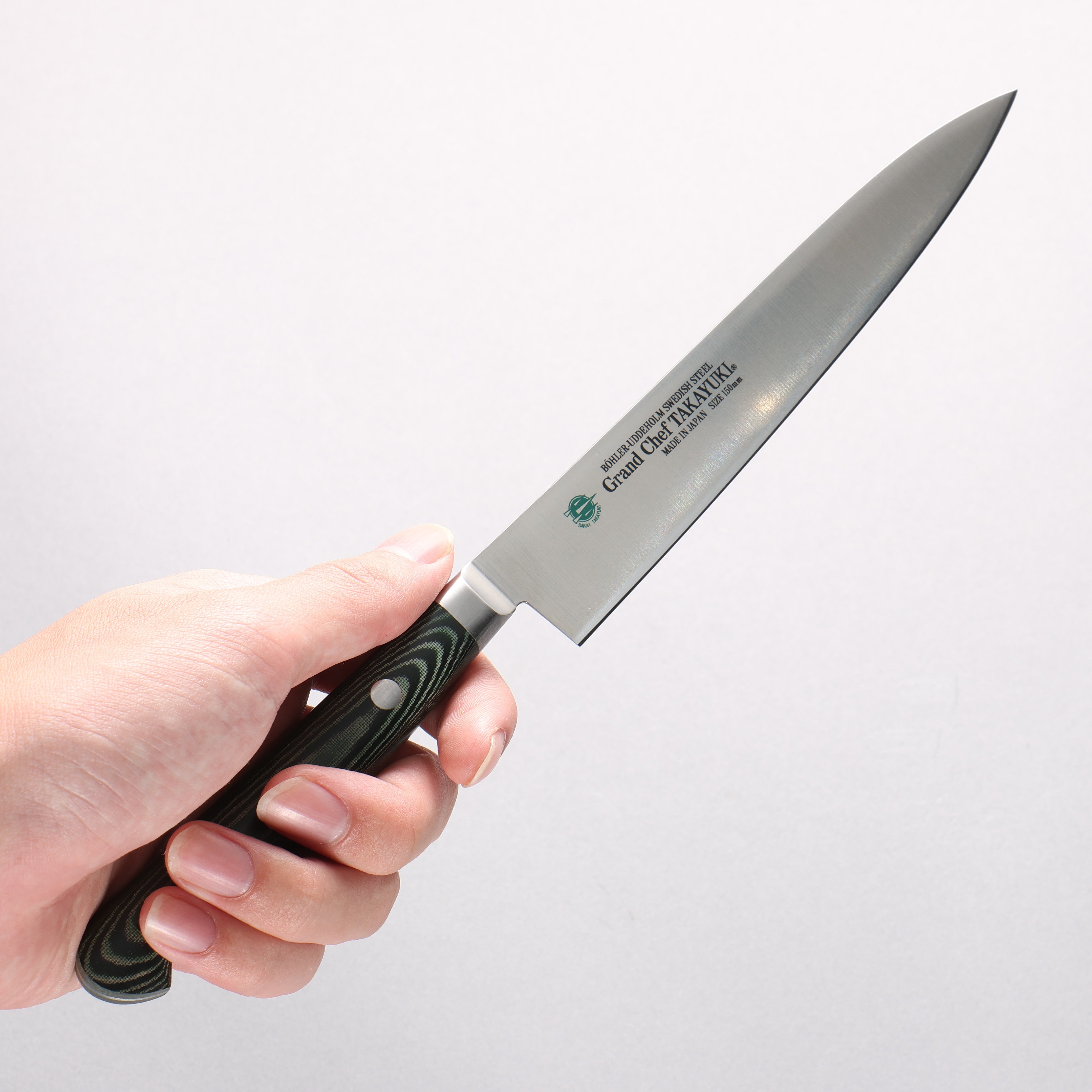 Sakai Takayuki Grand Chef Grand Chef Swedish Steel-stn Petty-Utility 150mm Green Micarta Handle - Japanny - Best Japanese Knife