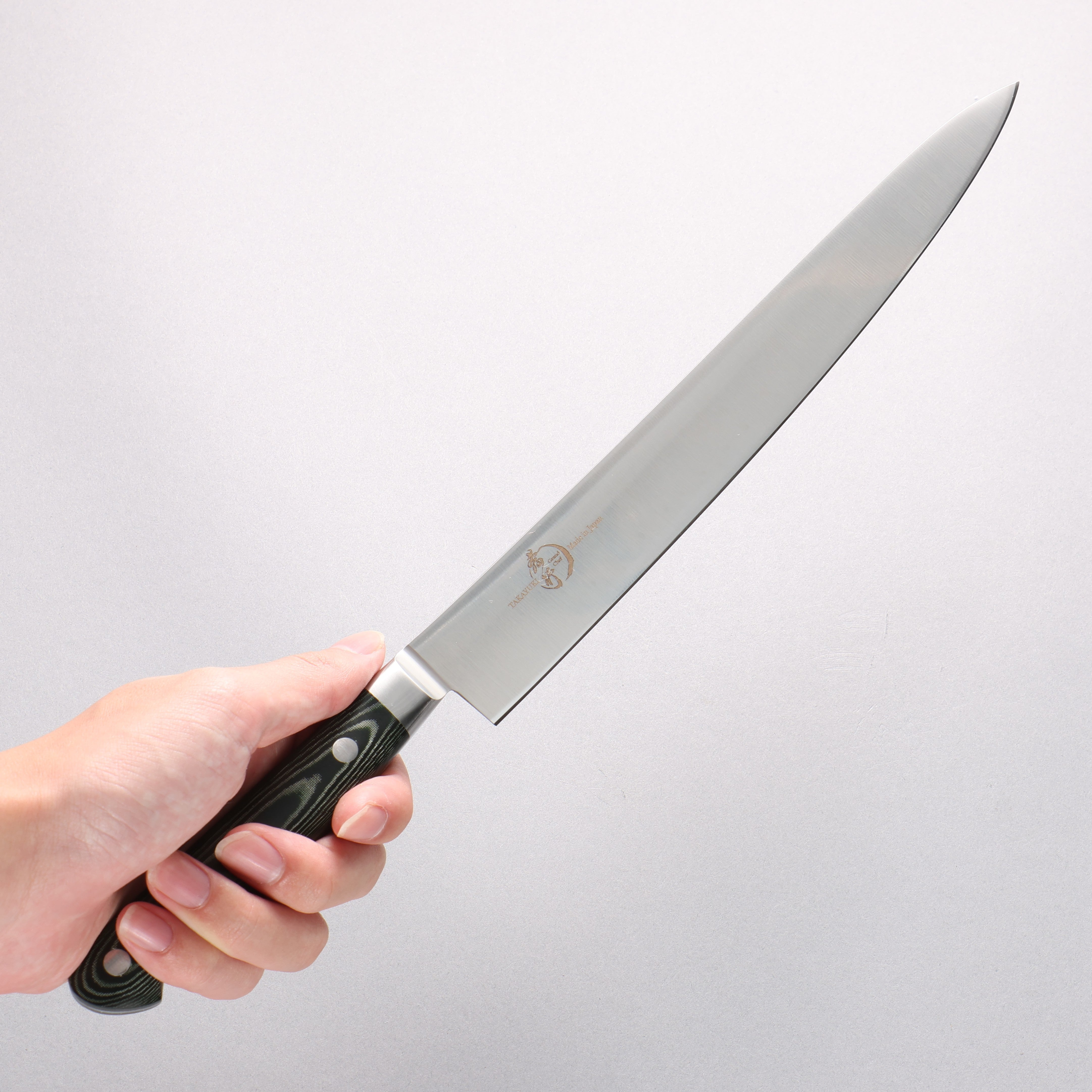 Sakai Takayuki Grand Chef Grand Chef Swedish Steel-stn Sujihiki 240mm Green Micarta Handle - Japanny - Best Japanese Knife