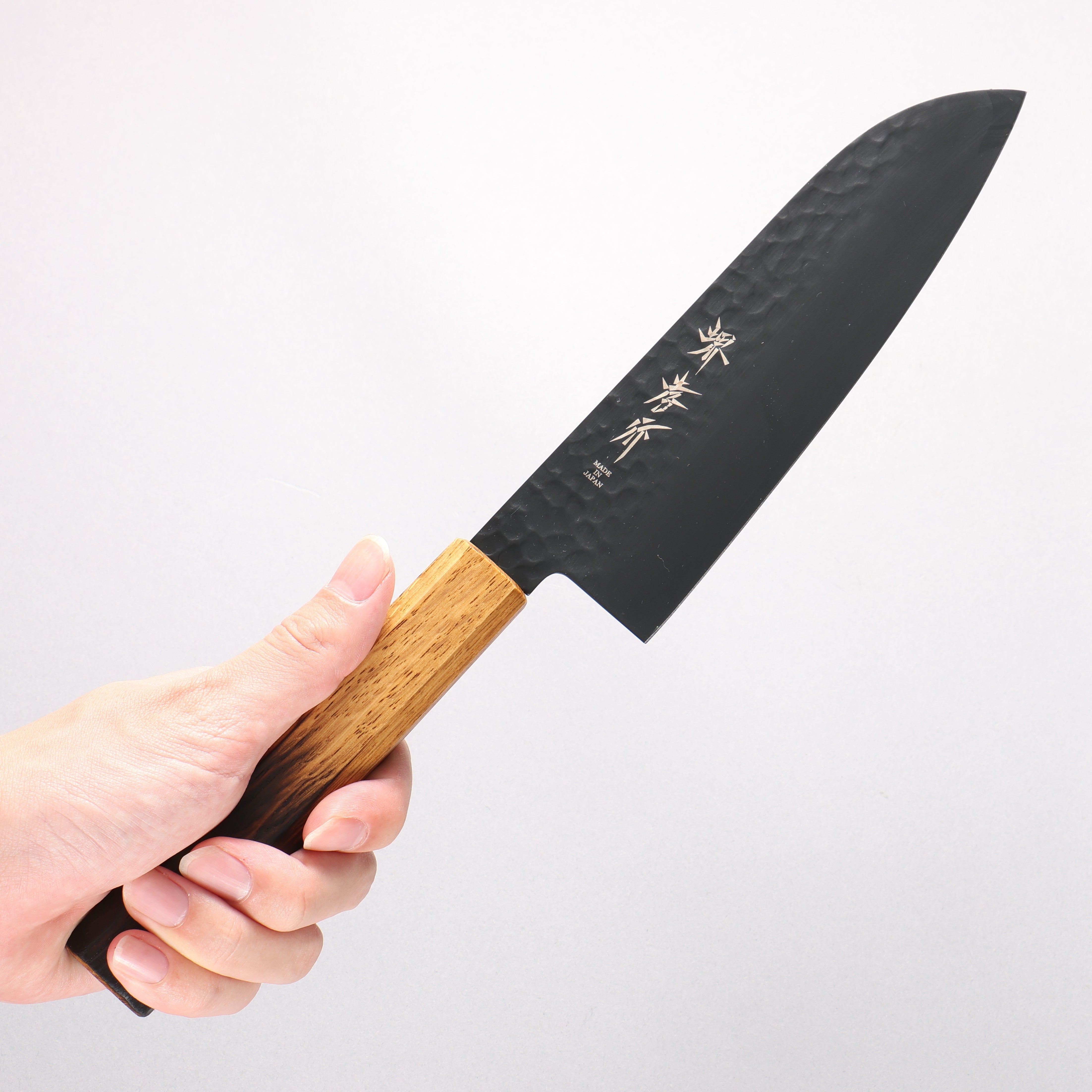Sakai Takayuki Kurokage VG10 Hammered Teflon Coating Santoku 170mm Burnt Oak Handle - Japanny - Best Japanese Knife