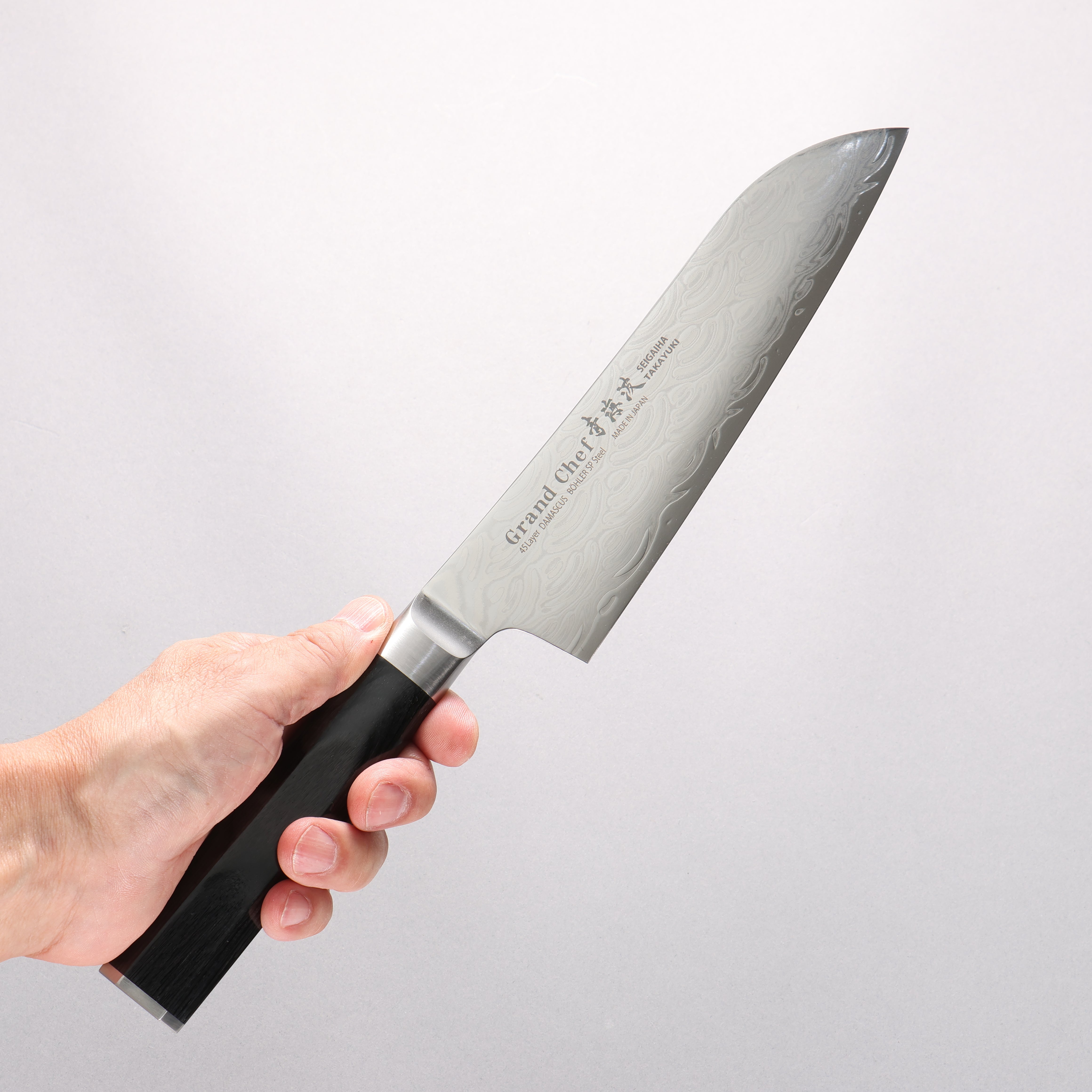 Sakai Takayuki Seigaiha (Blue Ocean Wave) Böhler SP Steel 45 Layer Damascus Migaki Finished Santoku 180mm Black Pakka wood Handle - Japanny - Best Japanese Knife