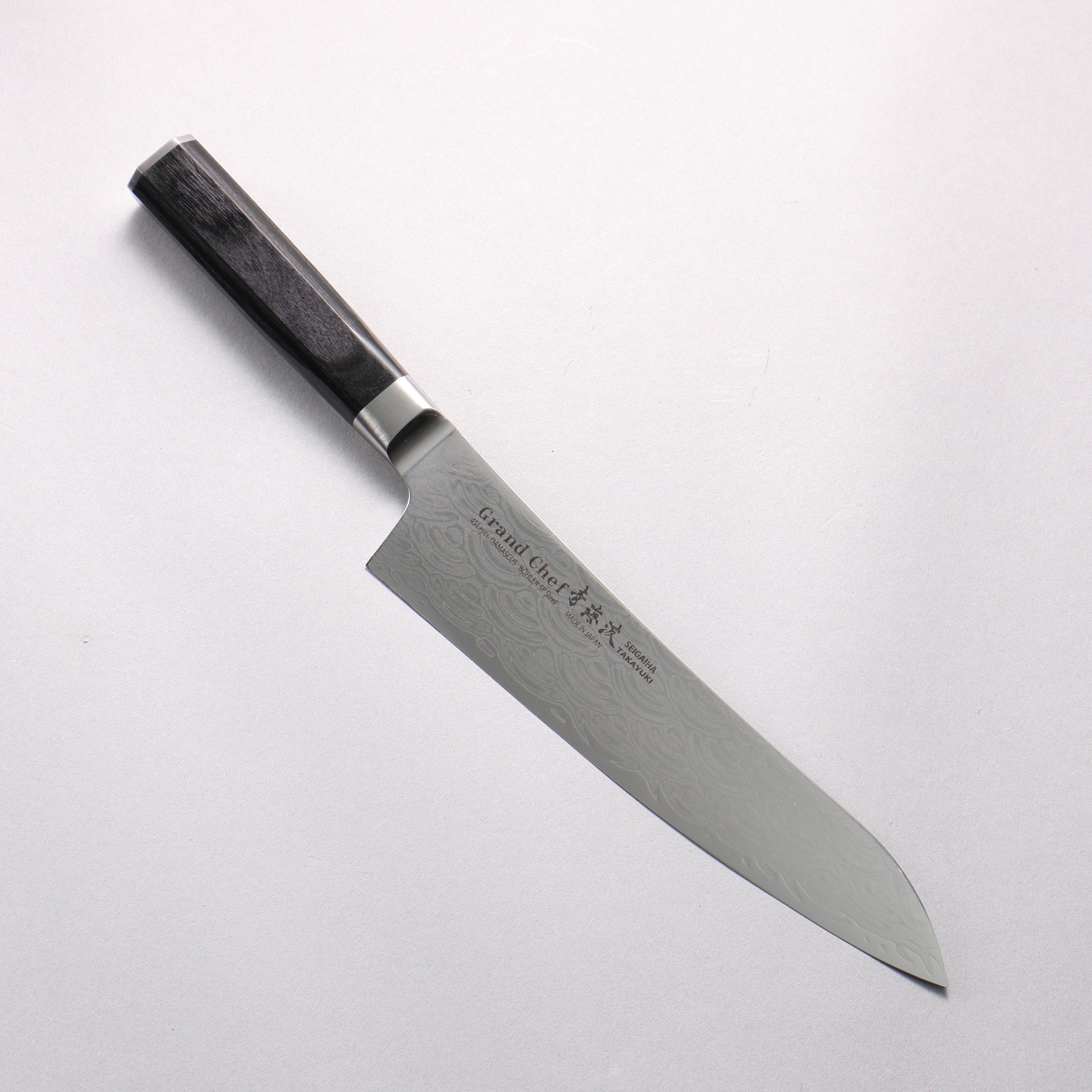 Sakai Takayuki Seigaiha (Blue Ocean Wave) Böhler SP Steel 45 Layer Damascus Migaki Finished Gyuto 210mm Black Pakka wood Handle - Japanny - Best Japanese Knife