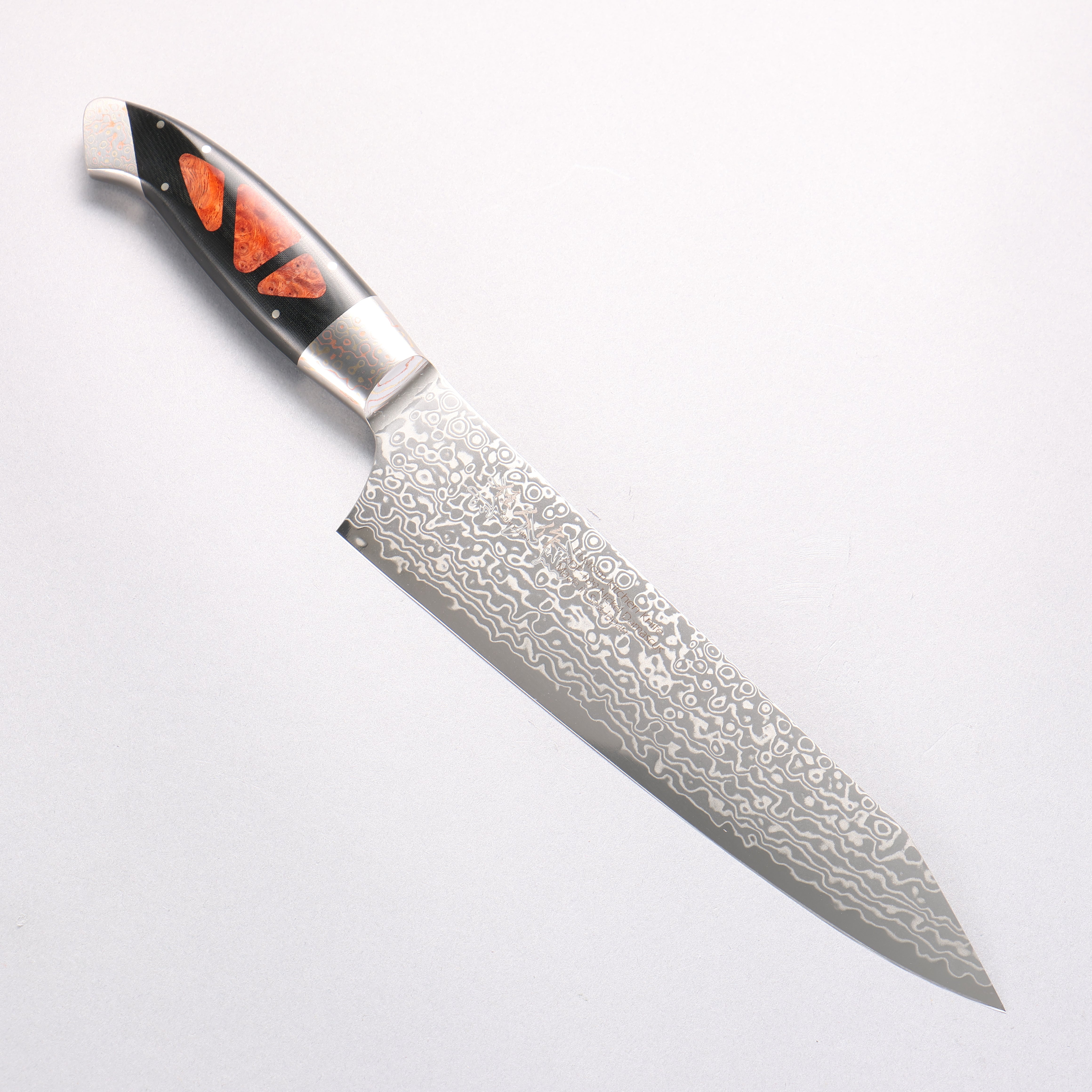 Kajin ZDP189 Damascus Migaki Finished Kiritsuke Gyuto 210mm Chinese Quince Burl Inlay Handle - Japanny - Best Japanese Knife