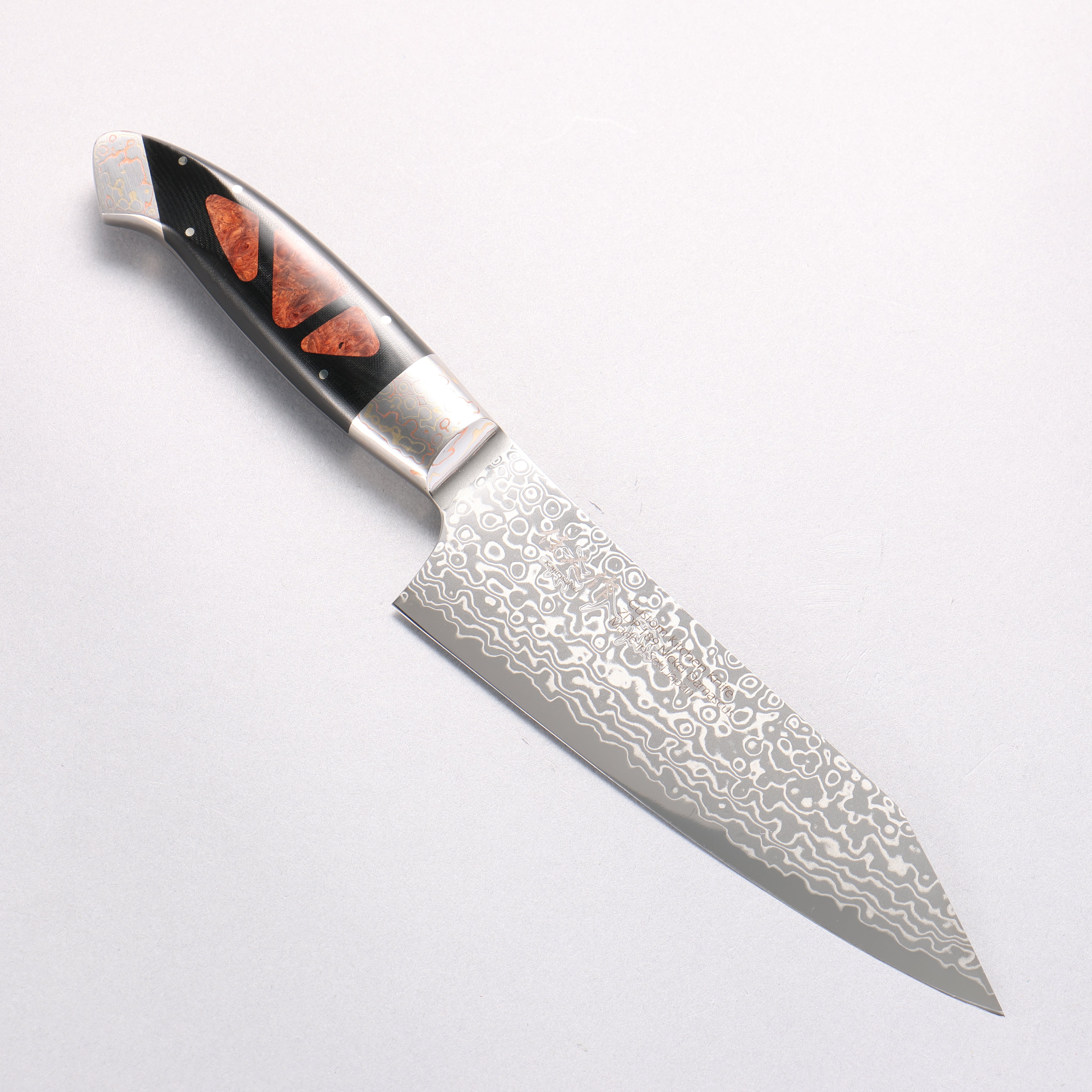 Kajin ZDP189 Damascus Migaki Finished Kiritsuke Santoku 165mm Chinese Quince Burl Inlay Handle - Japanny - Best Japanese Knife