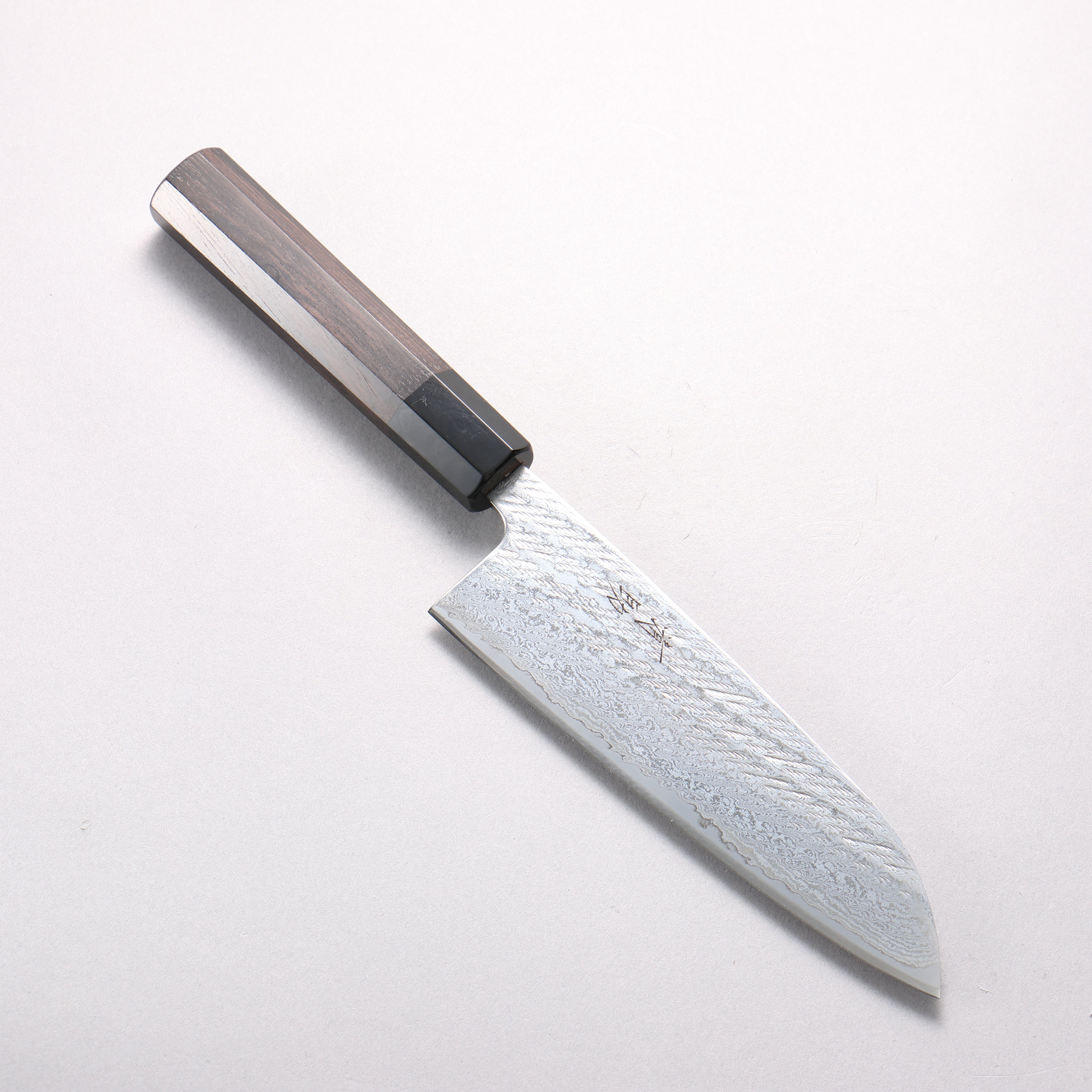 Seisuke Silver Steel No.3 Hammered Damascus Rope Pattern Santoku 170mm Ebony Wood (ferrule: Black Water Buffalo Horn) Handle - Japanny - Best Japanese Knife