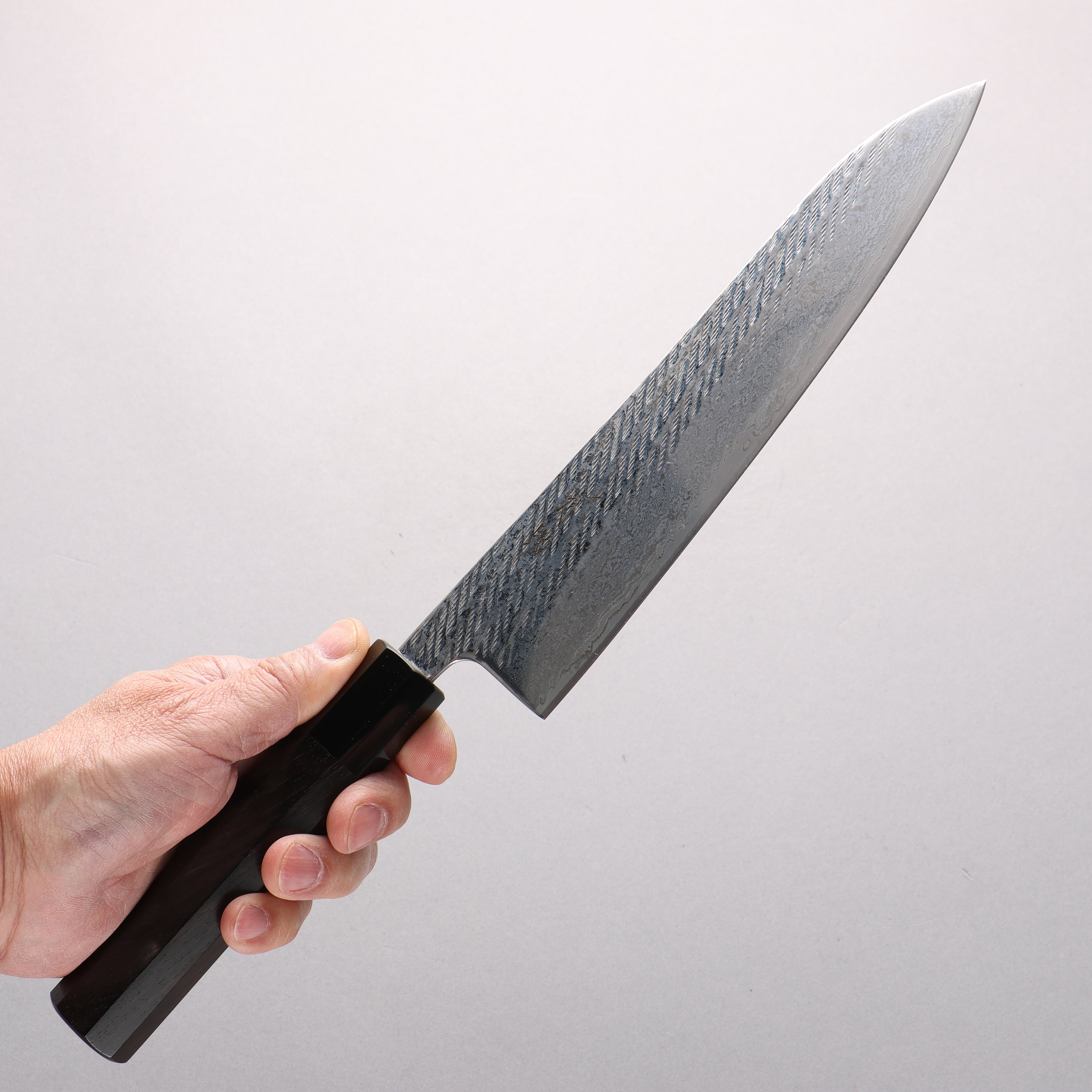 Seisuke Silver Steel No.3 Damascus Rope Pattern Gyuto 210mm Ebony Wood (ferrule: Black Water Buffalo Horn) Handle - Japanny - Best Japanese Knife