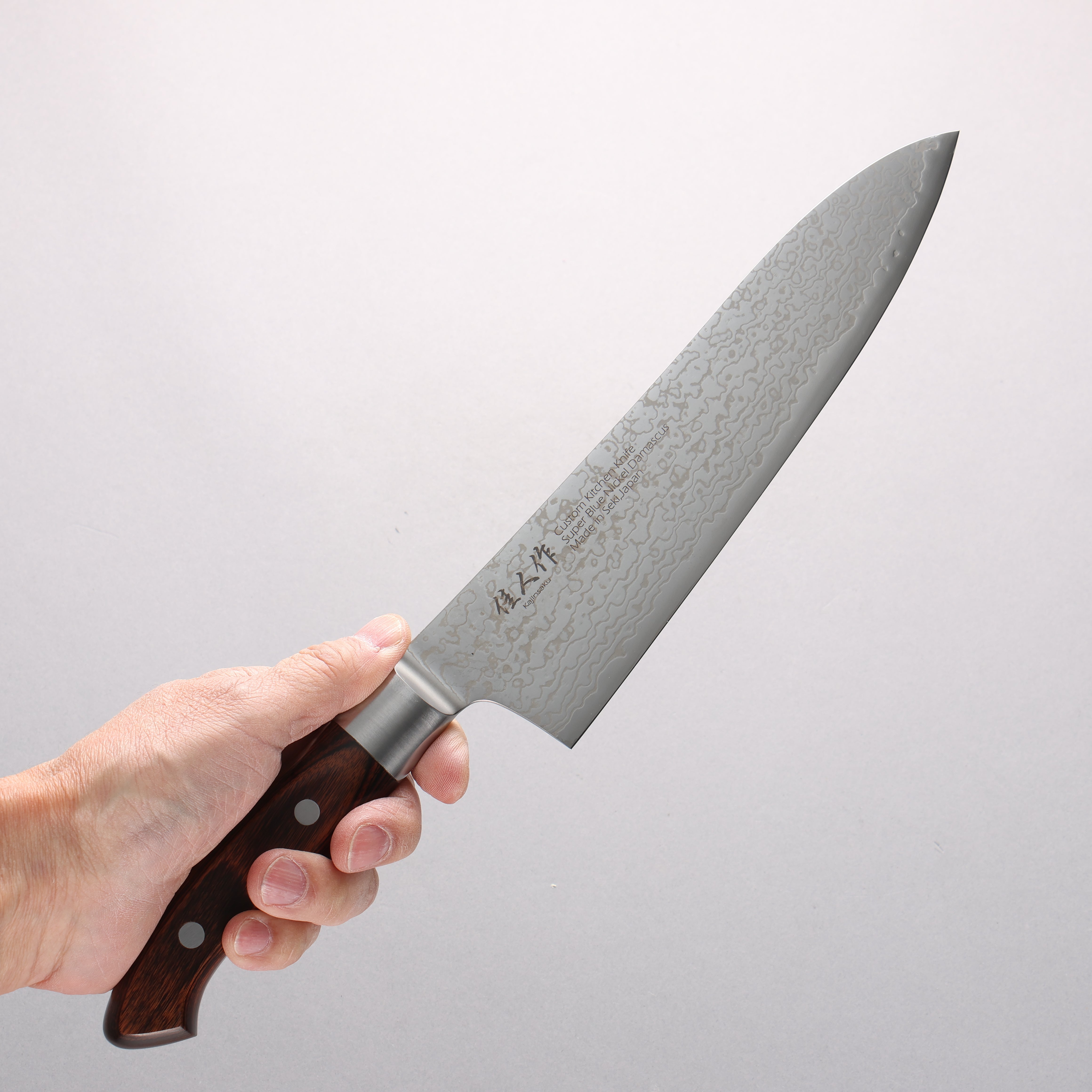 Kajin Blue Super Damascus Gyuto 210mm Mahogany Handle - Japanny - Best Japanese Knife