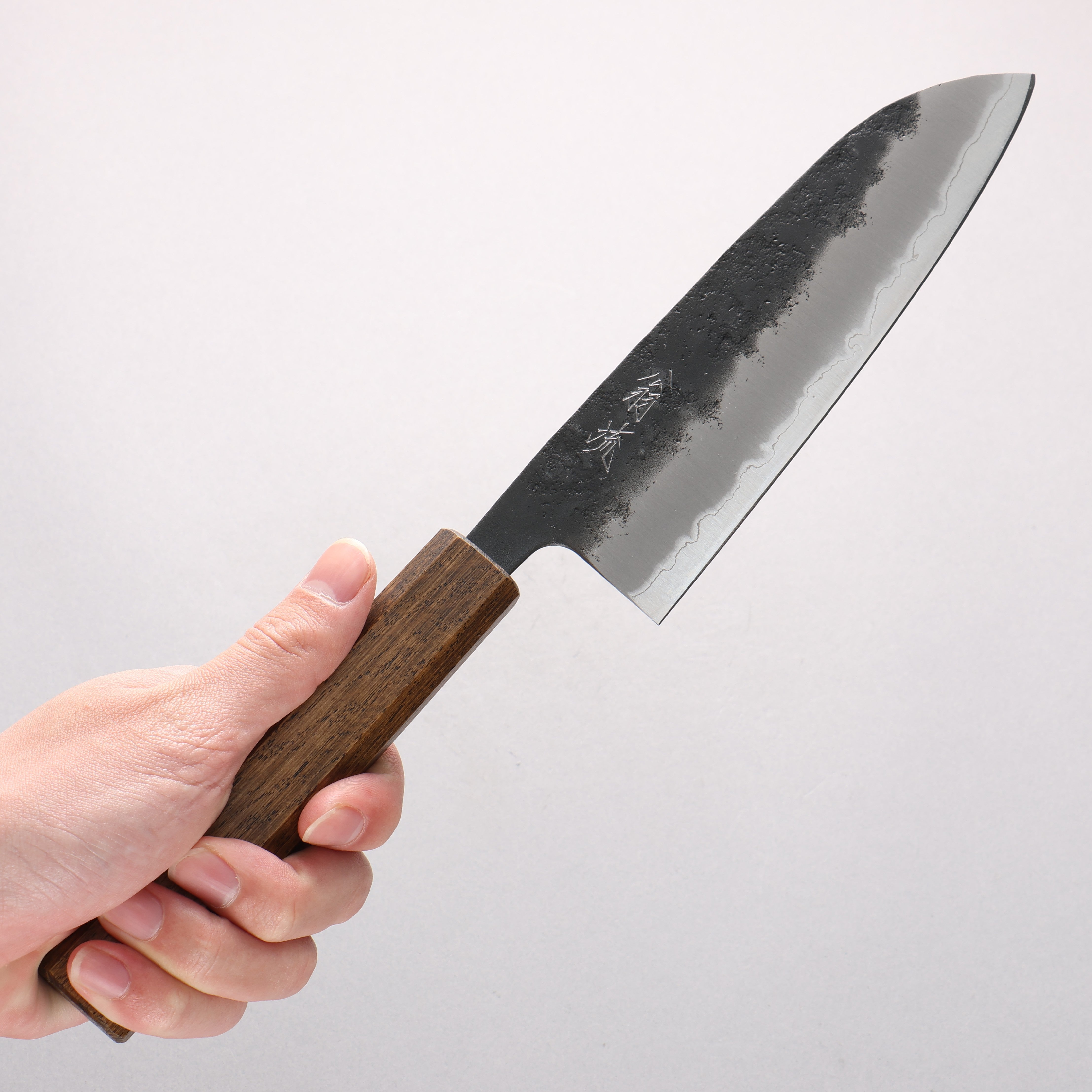 Oul Blue Super Black Nashiji Santoku 165mm Oak Handle - Japanny - Best Japanese Knife