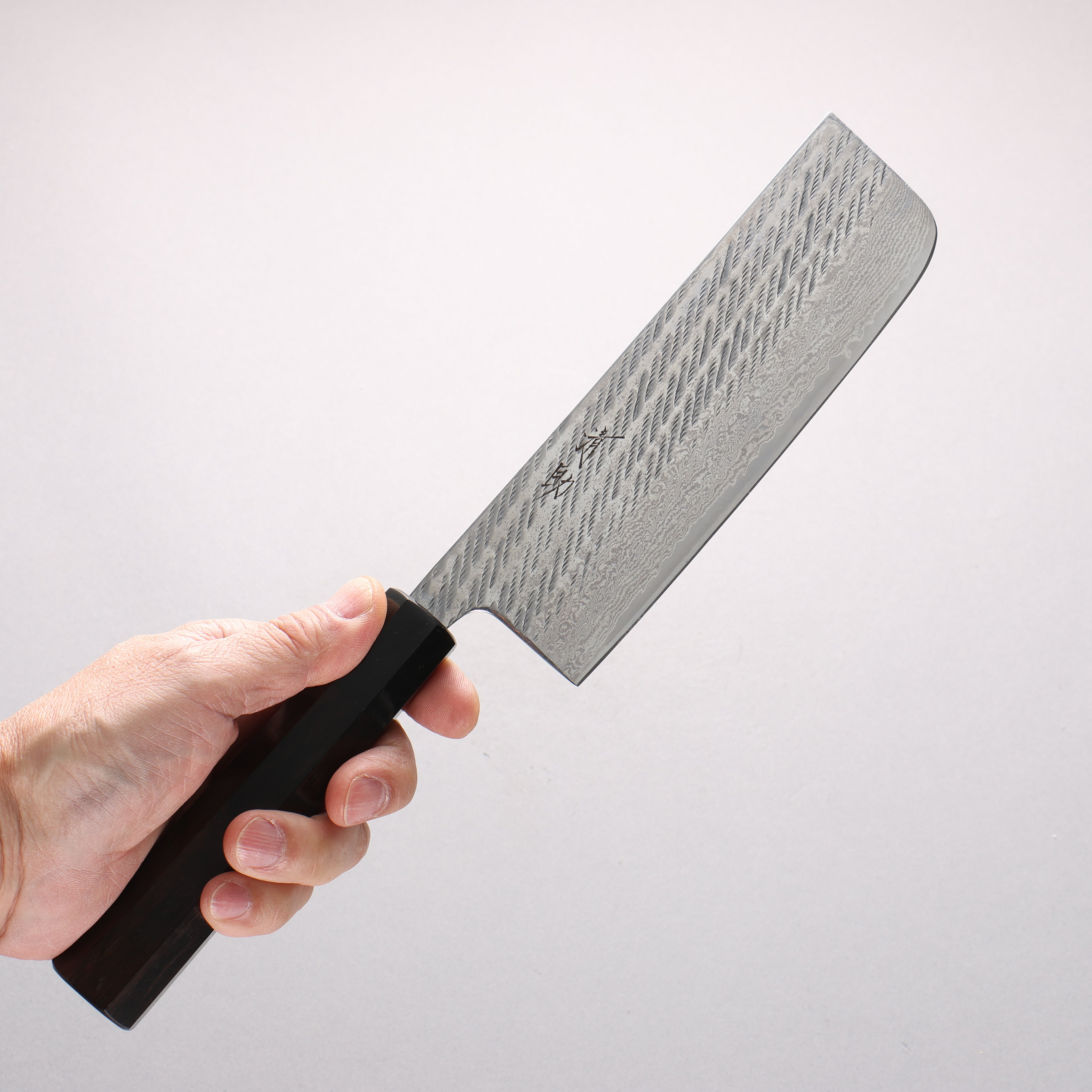 Seisuke Silver Steel No.3 Hammered Damascus Rope Pattern Nakiri 165mm Ebony Wood (ferrule: Black Water Buffalo Horn) Handle - Japanny - Best Japanese Knife