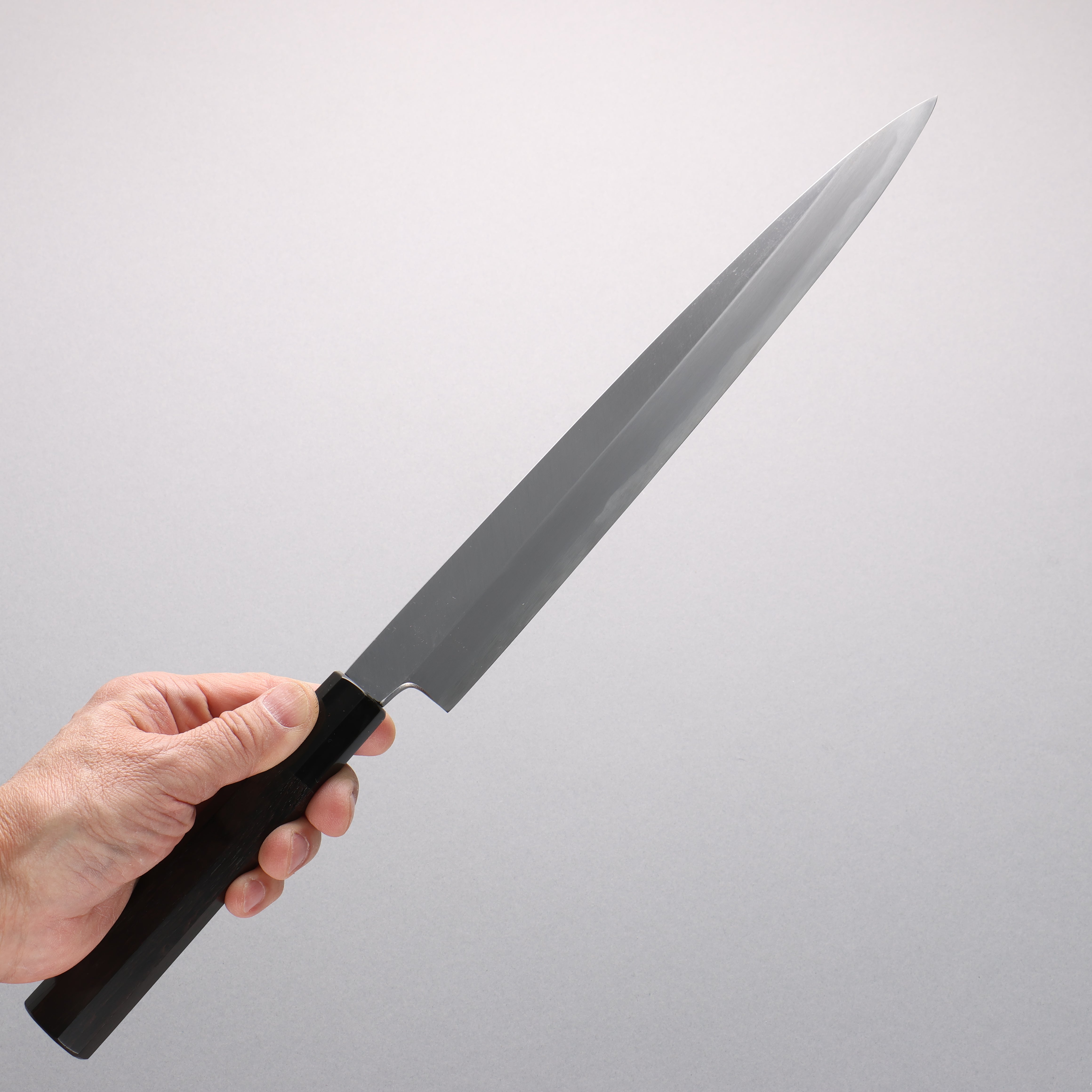 Minamoto Akitada Blue Steel No.2 Yanagiba 270mm Ebony Wood (ferrule: Black Water Buffalo Horn) Handle - Japanny - Best Japanese Knife