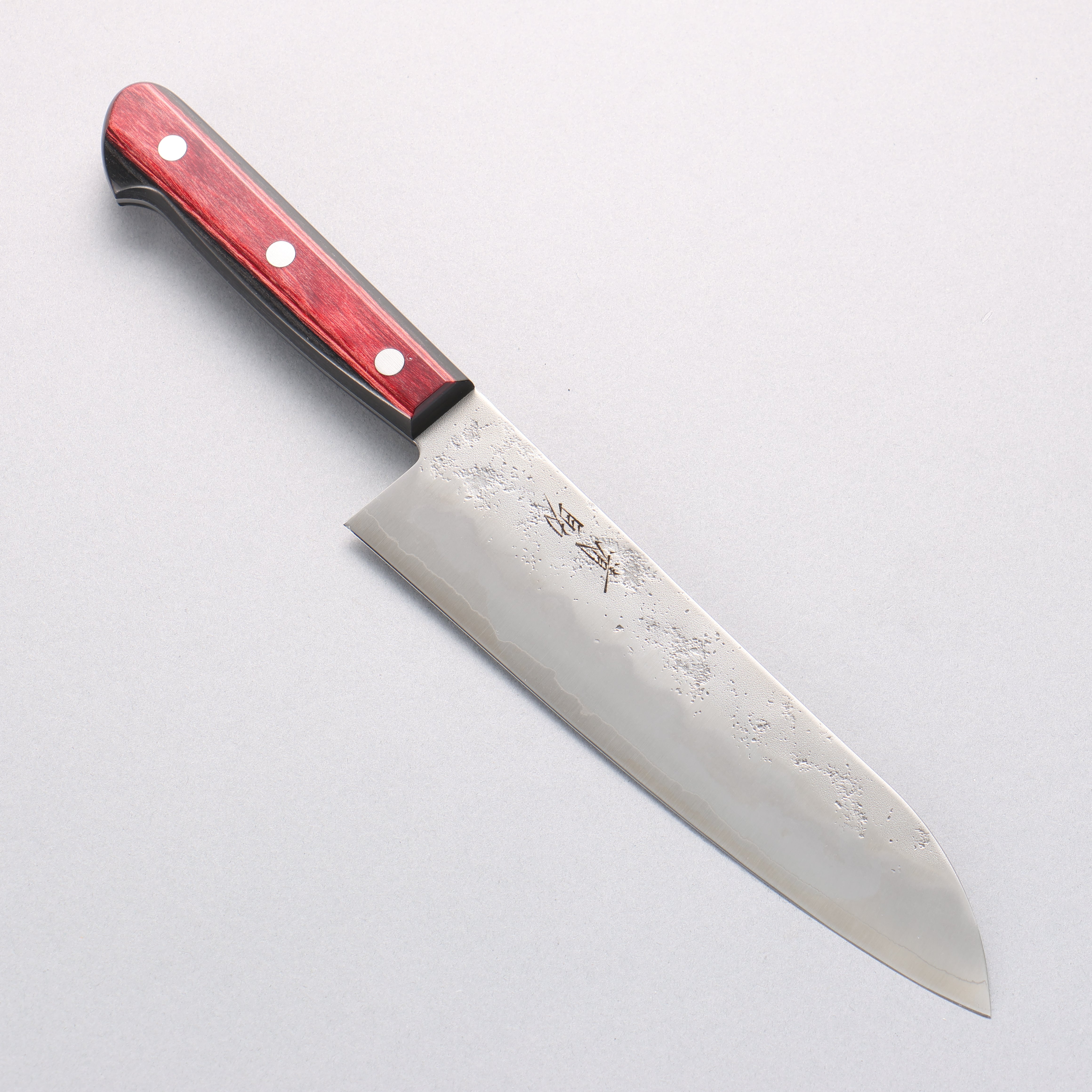 Seisuke Silver Steel No.3 Nashiji Santoku 180mm Red Pakka wood Handle - Japanny - Best Japanese Knife