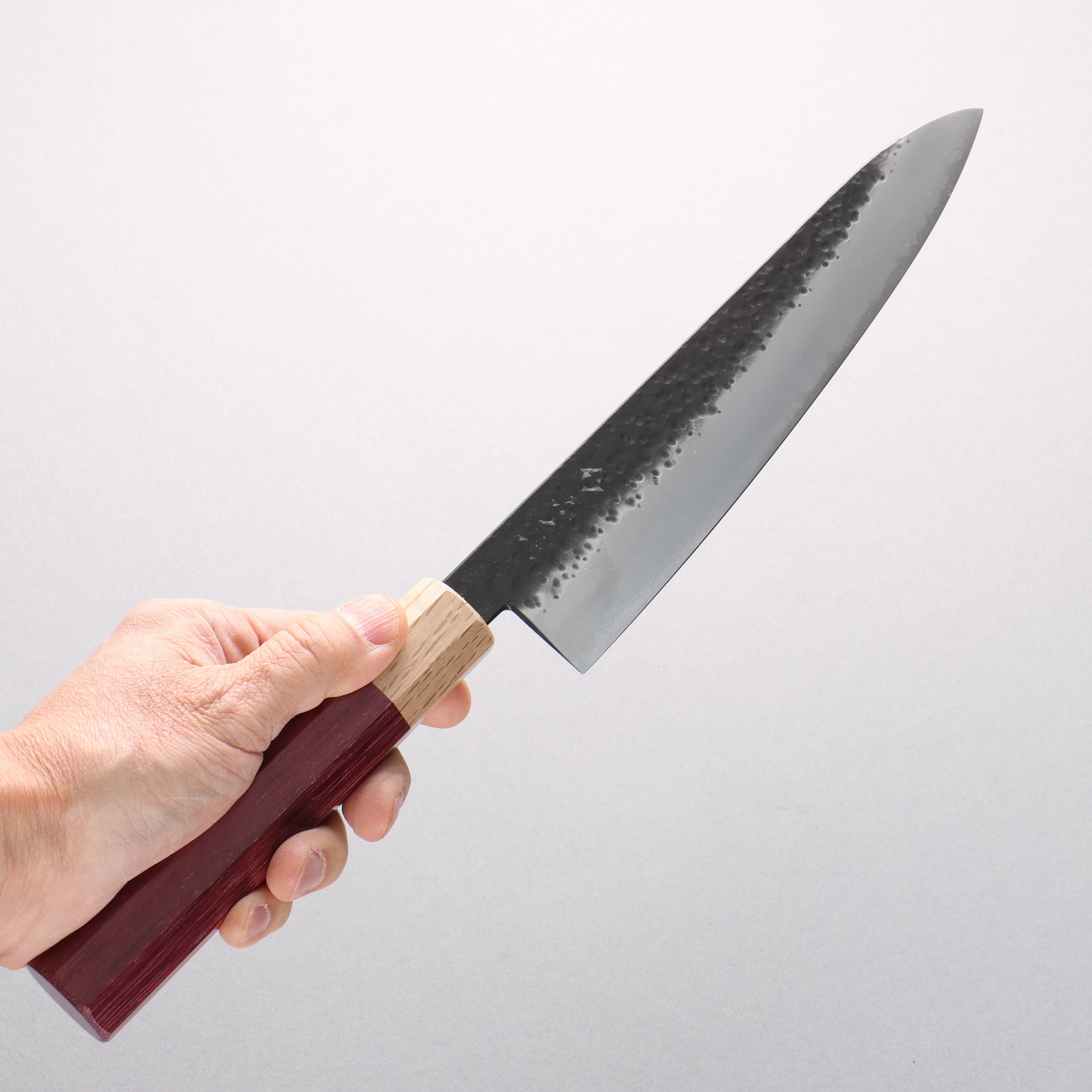 Fukube VG10 Hammered Black Finished Gyuto 210mm Purple Heart Handle - Japanny - Best Japanese Knife