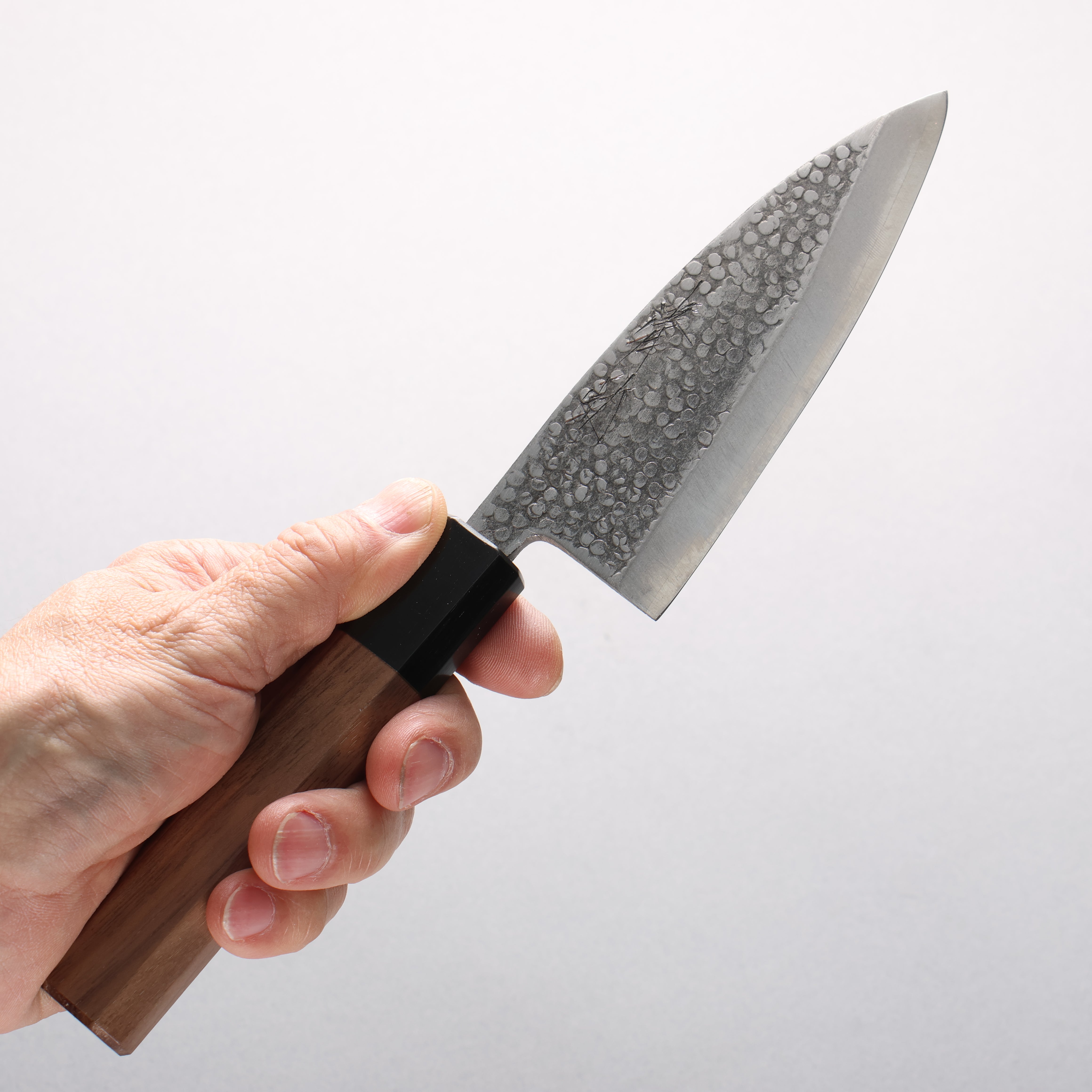 Seisuke Silver Steel No.3 Hammered(Maru) Ajikiri 120mm Walnut Handle - Japanny - Best Japanese Knife