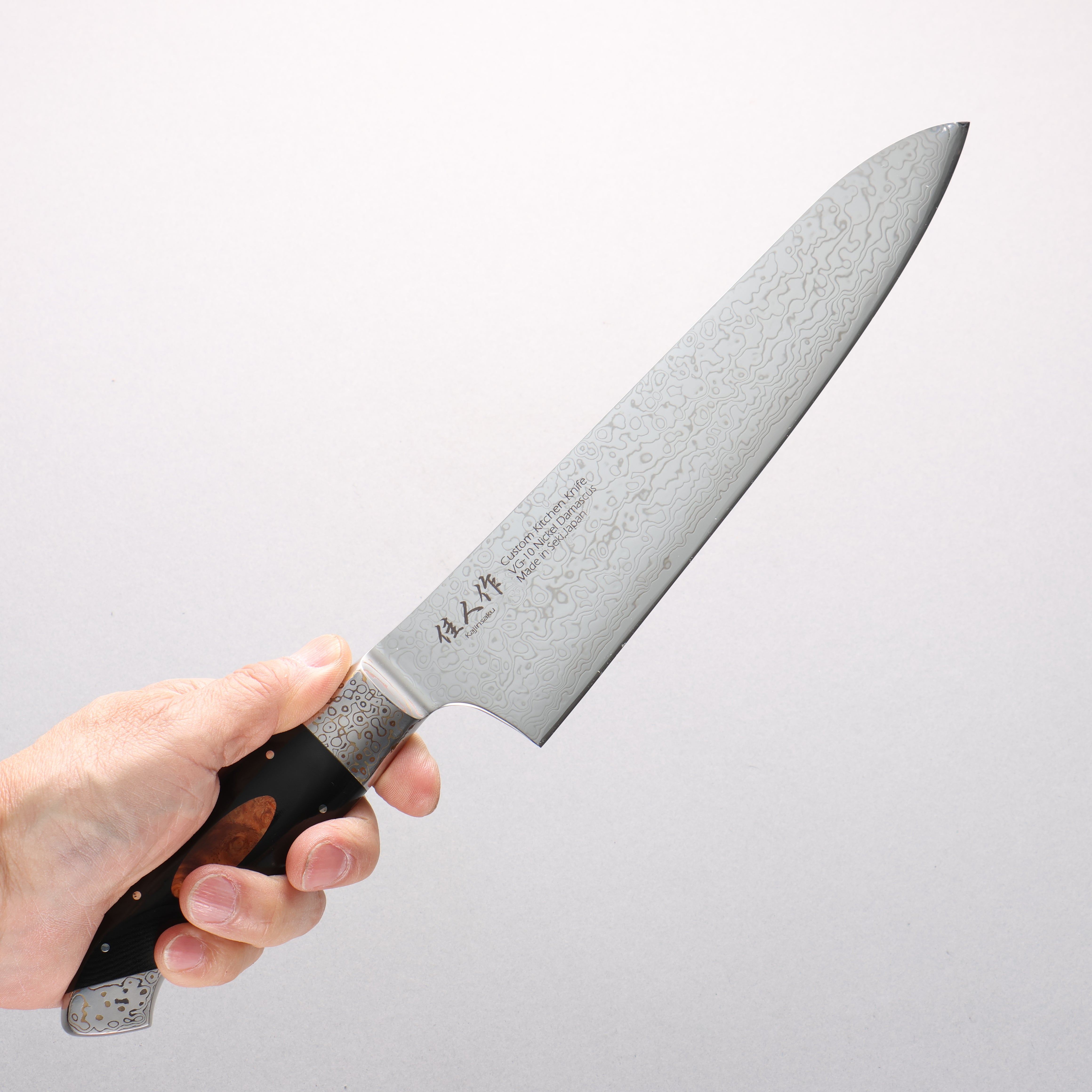 Kajin VG10 Damascus Gyuto 210mm Black Micarta (Wood Inlay) Handle - Japanny - Best Japanese Knife
