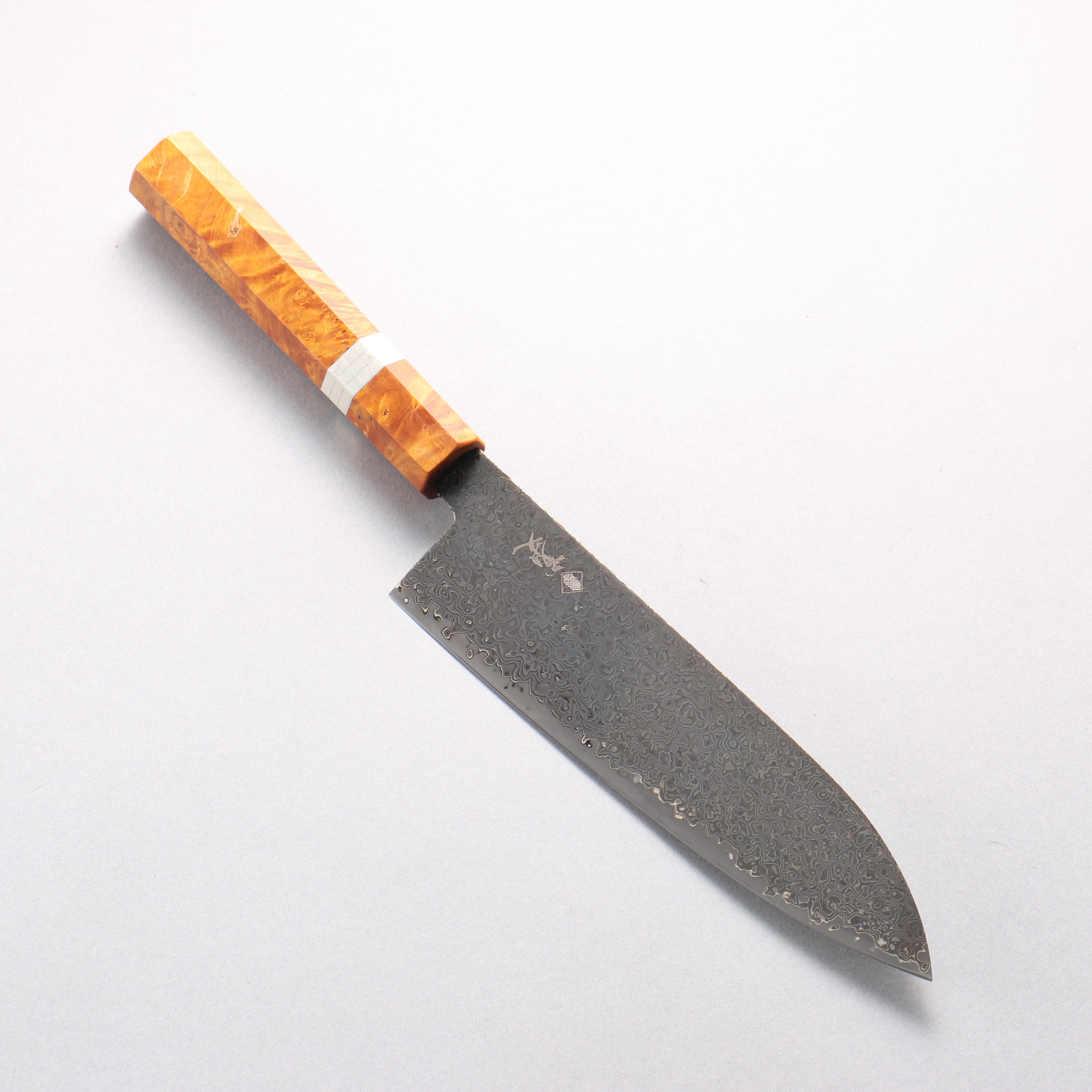 Kanjyo SG2 Black Damascus Santoku 180mm Brown Stabilized Wood (Silver Rings) Handle