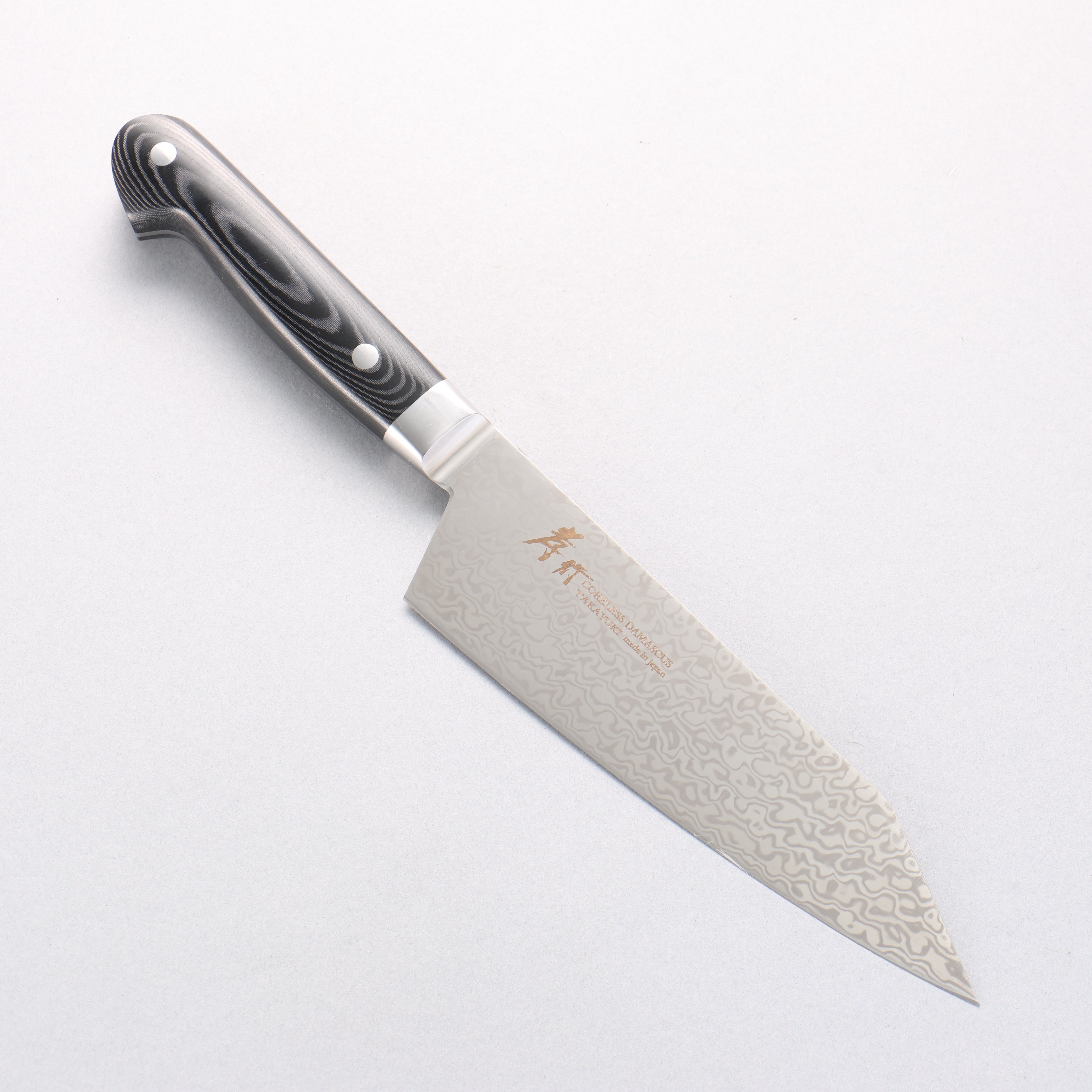 Sakai Takayuki Coreless Damascus Kengata Santoku 160mm Black Micarta Handle