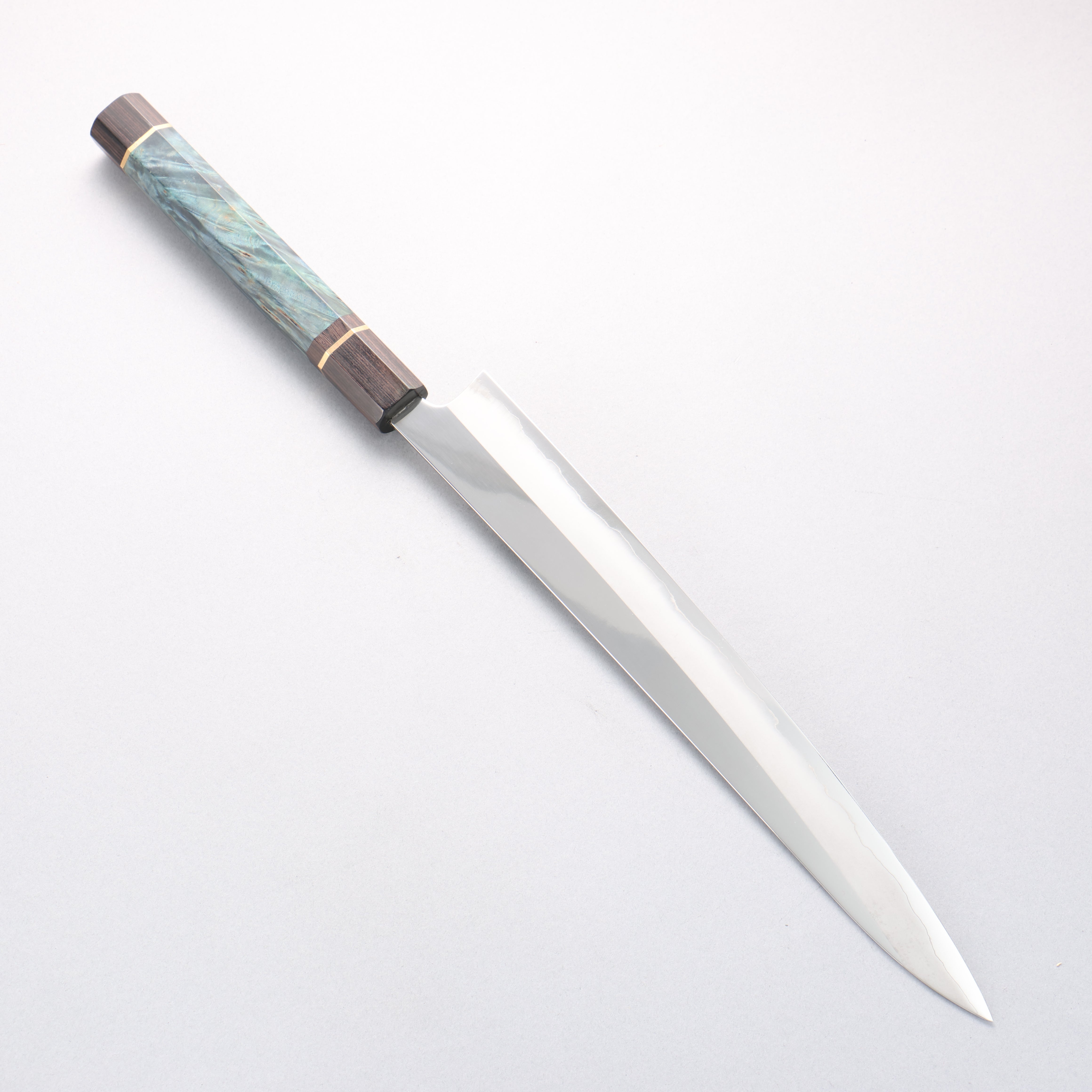 Kurotori Silver Steel No.3 Migaki Finished Yanagiba 300mm Blue Stabilized Wood Handle