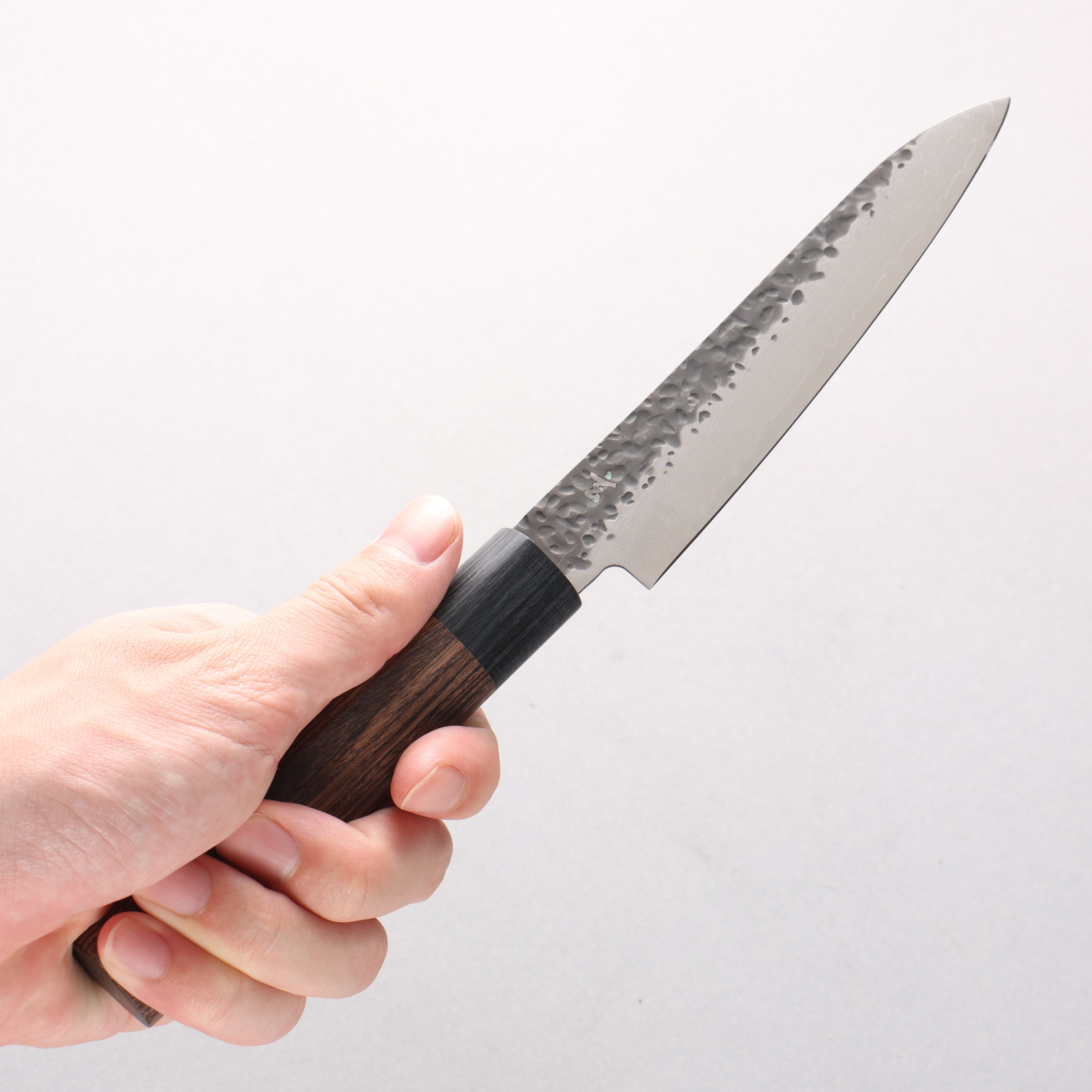 Shizu Gen VG10 Hammered Black Finished Petty-Utility 130mm Brown Pakka wood Handle - Japanny - Best Japanese Knife