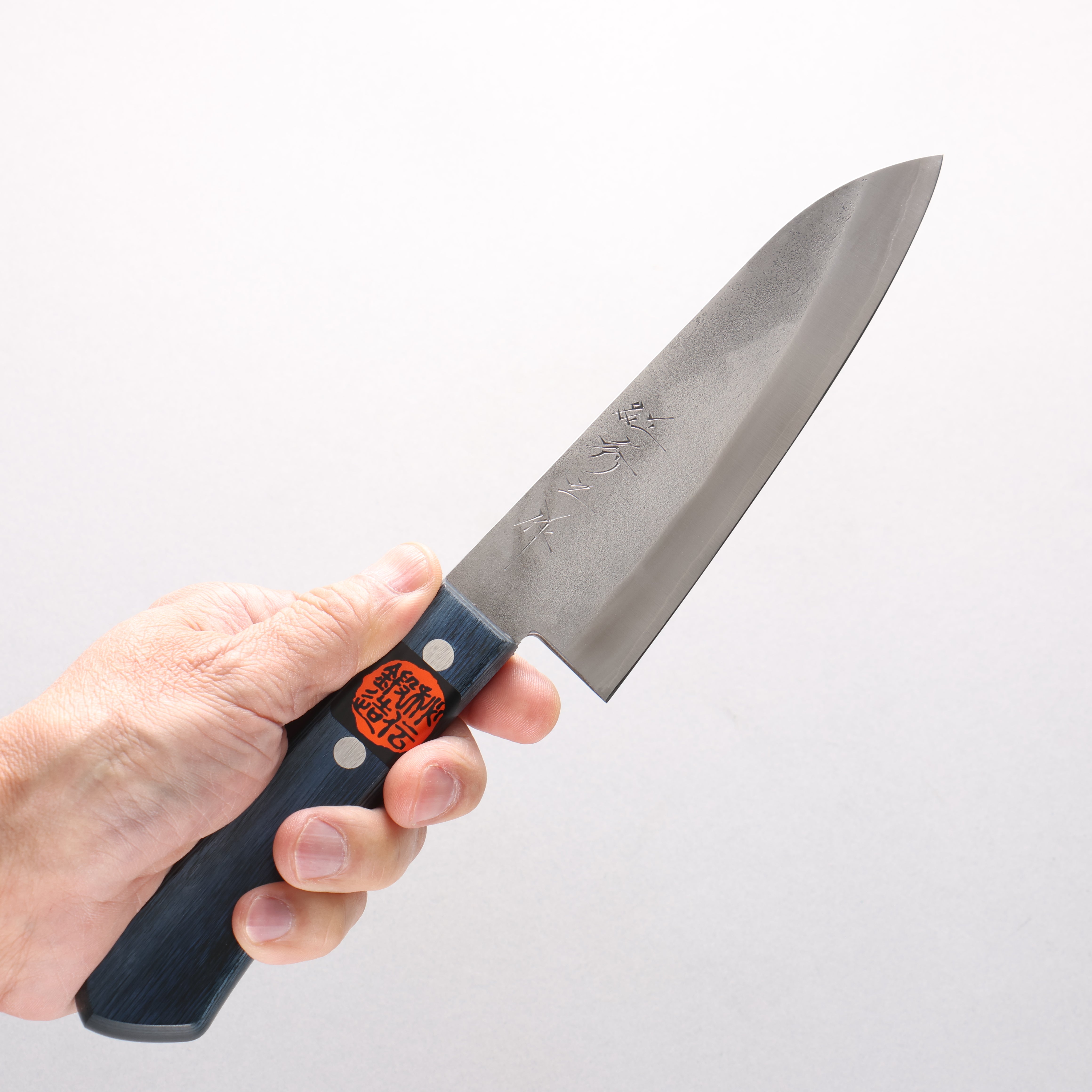 Shigeki Tanaka Silver Steel No.3 Nashiji Small Santoku 150mm Blue Pakka wood Handle