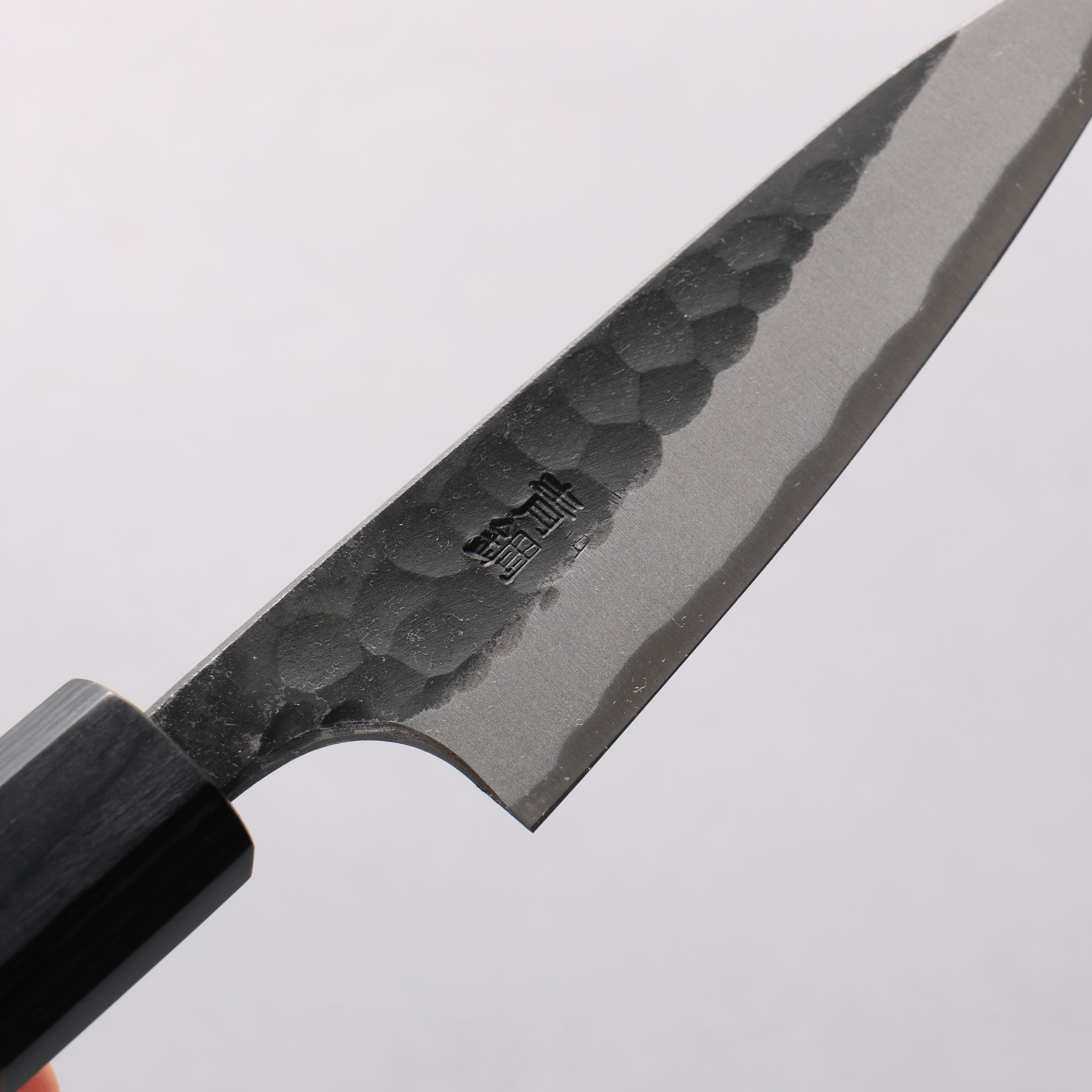 Nao Yamamoto Blue Super Kurouchi Hammered(Maru) Petty-Utility 100mm Maple Stabilized Handle - Japanny - Best Japanese Knife