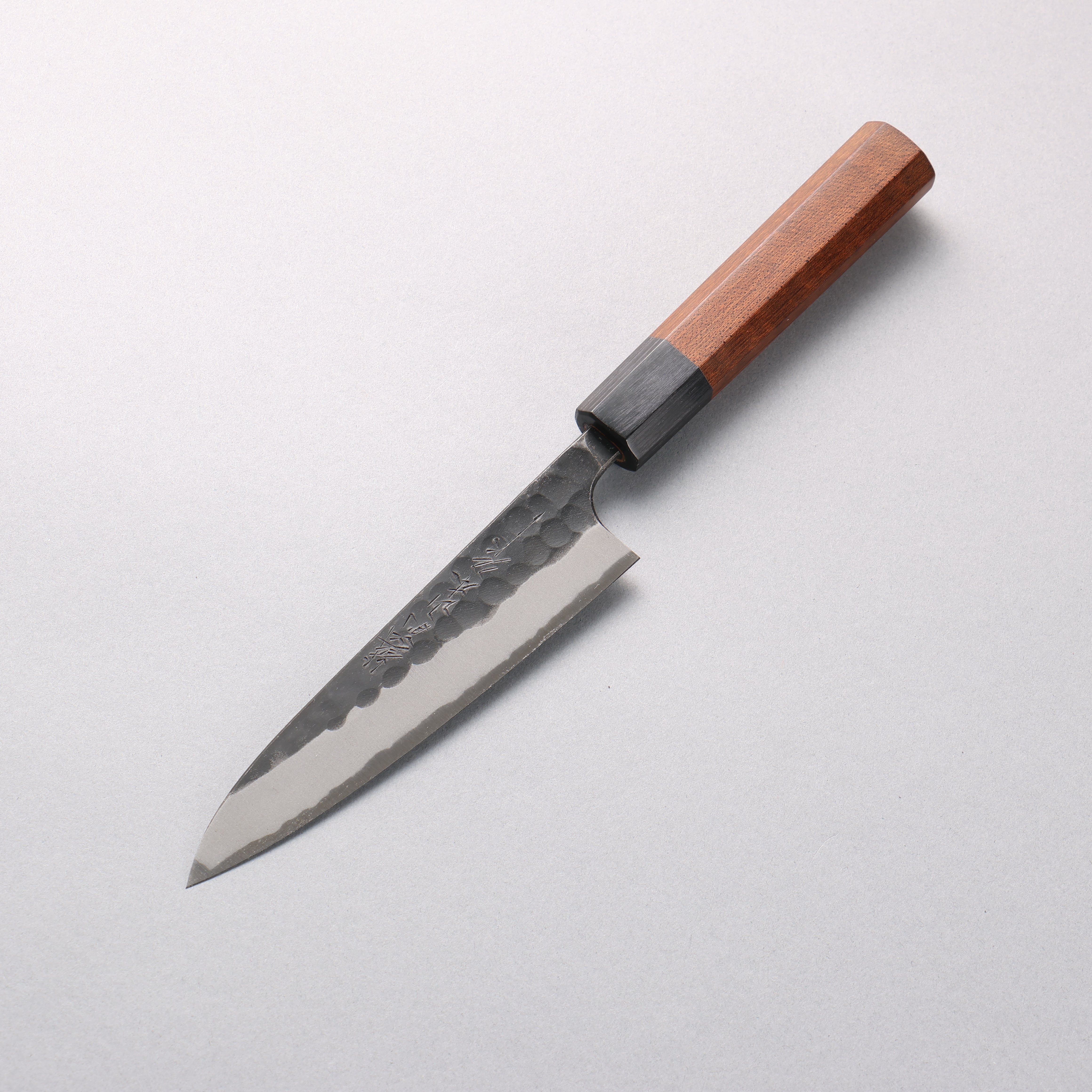 Nao Yamamoto Blue Super Kurouchi Hammered(Maru) Petty-Utility 135mm Maple Stabilized Handle - Japanny - Best Japanese Knife