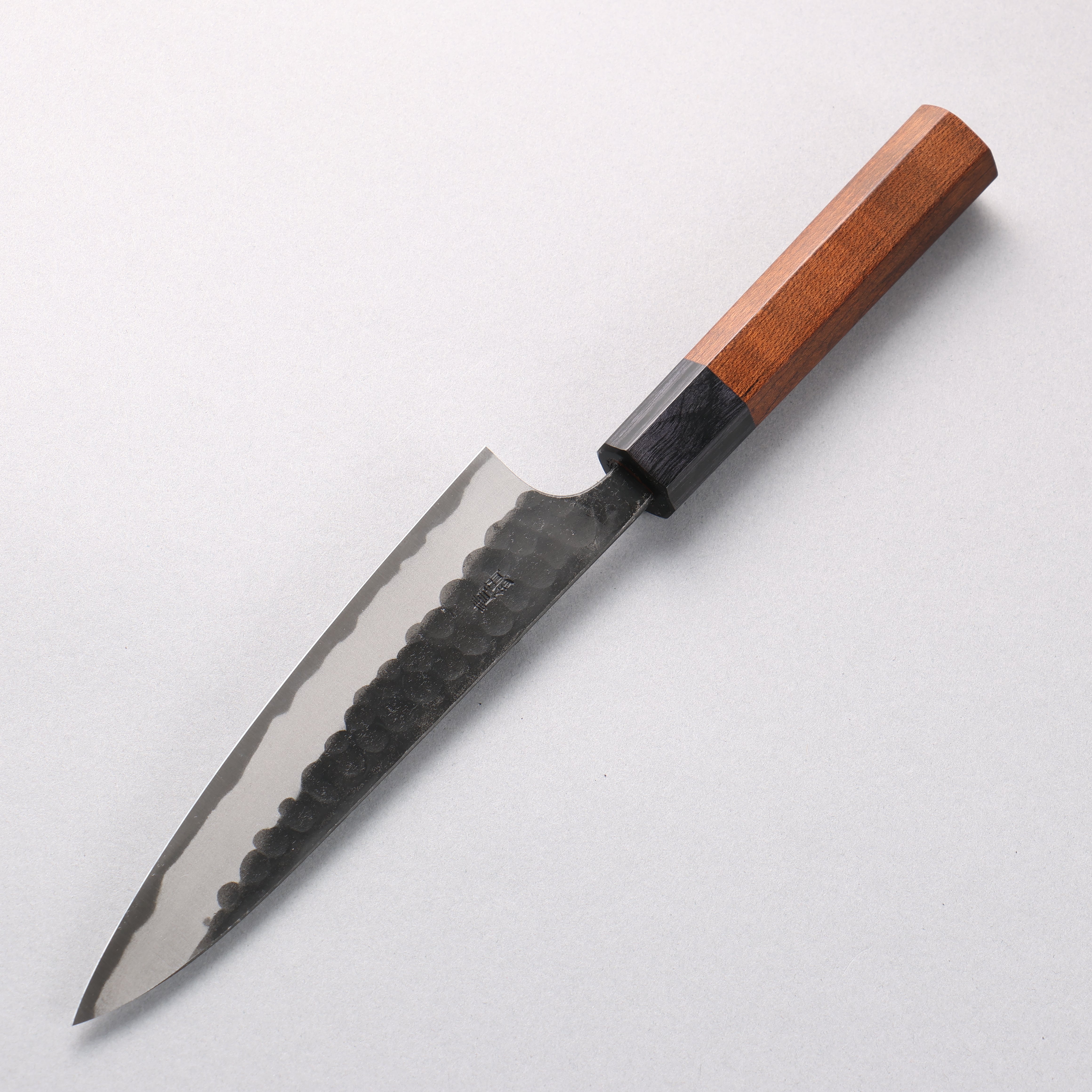 Nao Yamamoto Blue Super Kurouchi Hammered(Maru) Petty-Utility 150mm Maple Stabilized Handle - Japanny - Best Japanese Knife